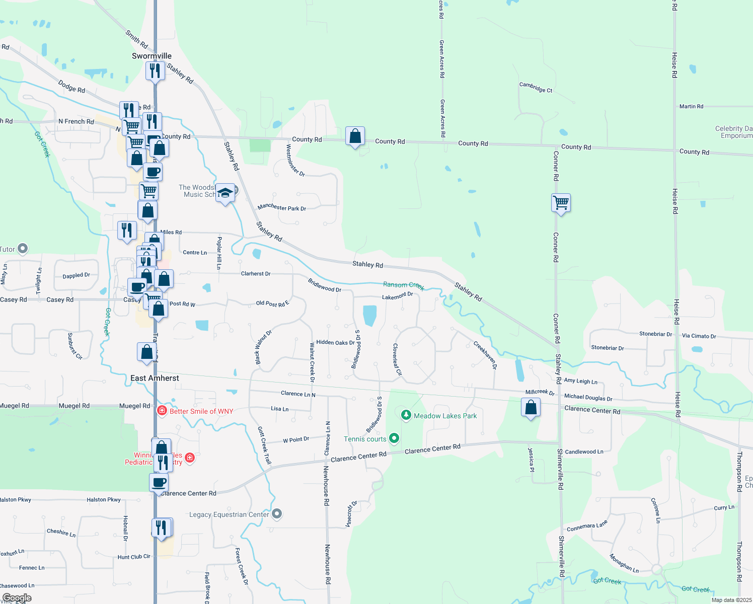map of restaurants, bars, coffee shops, grocery stores, and more near 8481 Lakemont Dr in East Amherst