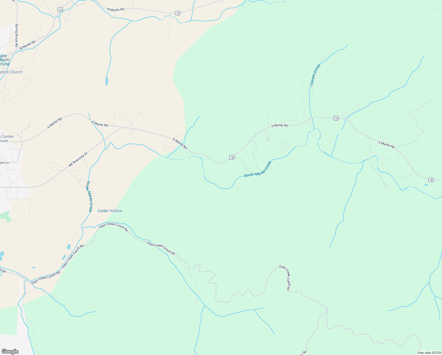 map of restaurants, bars, coffee shops, grocery stores, and more near 2965 South Myrtle Road in Myrtle Creek