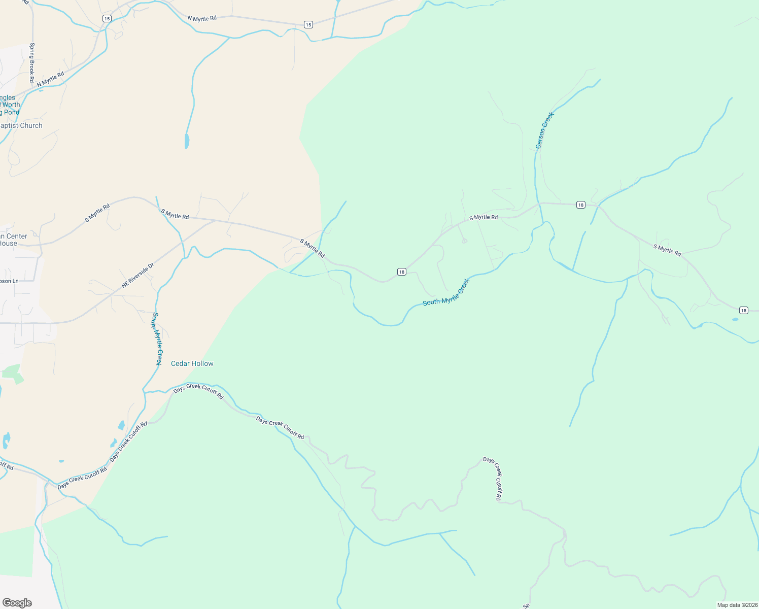 map of restaurants, bars, coffee shops, grocery stores, and more near 2965 South Myrtle Road in Myrtle Creek