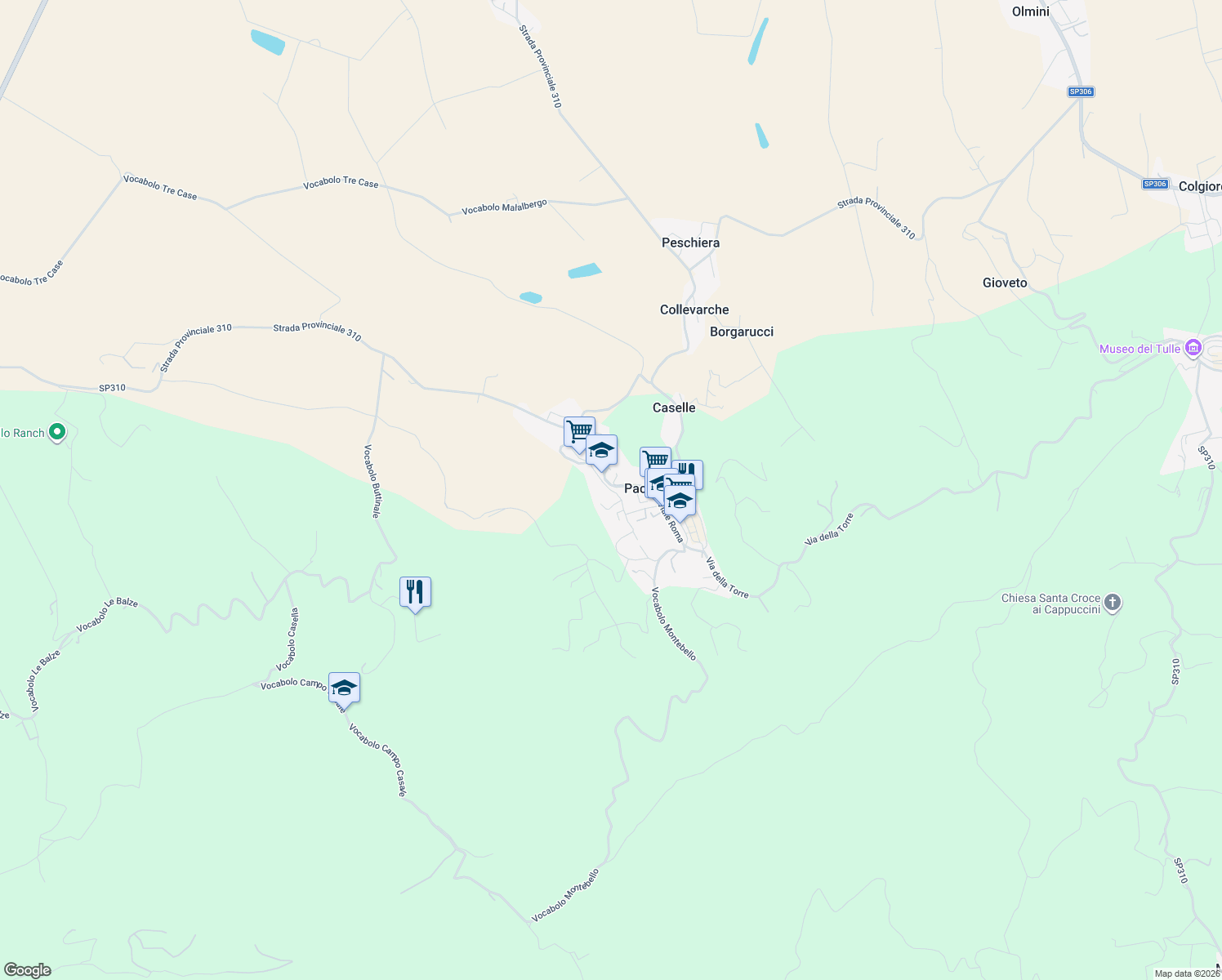 map of restaurants, bars, coffee shops, grocery stores, and more near 77 Vocabolo Cupa in Provincia di Perugia