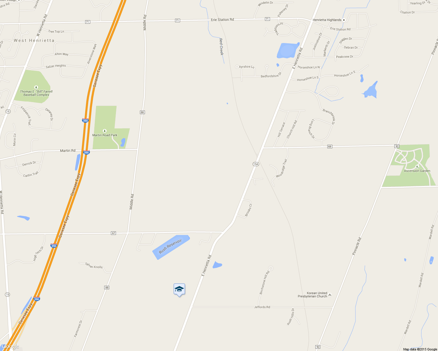 map of restaurants, bars, coffee shops, grocery stores, and more near 5041 East Henrietta Road in Henrietta