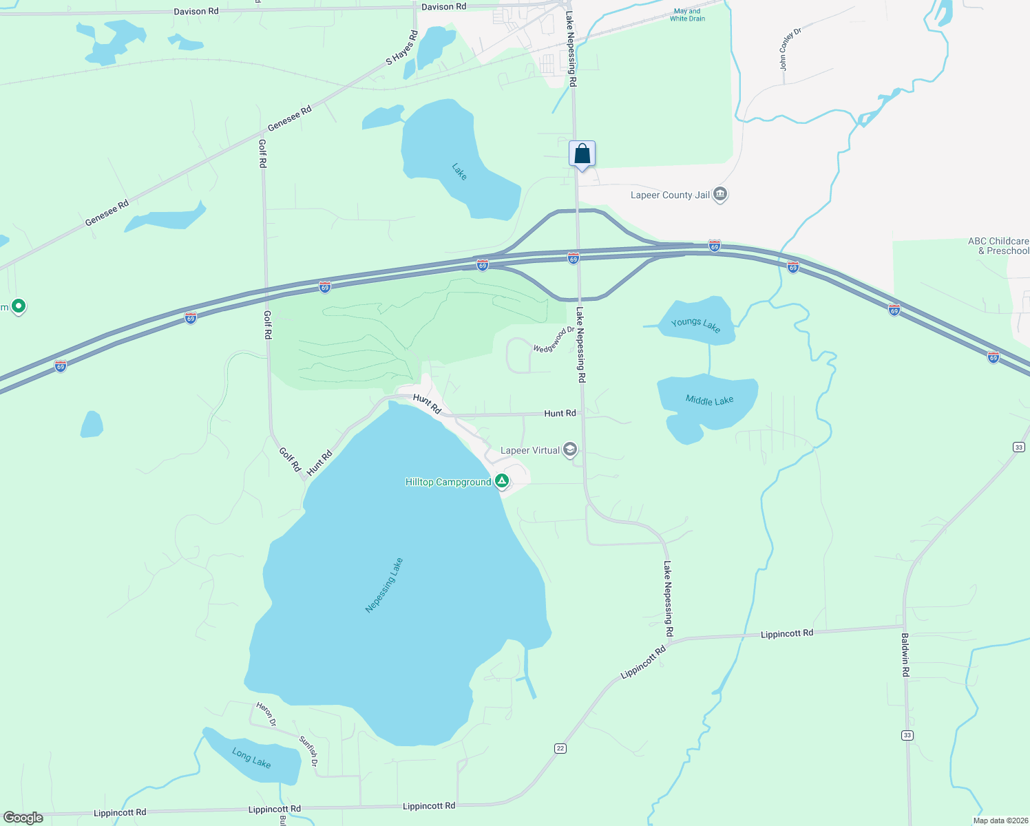 map of restaurants, bars, coffee shops, grocery stores, and more near 3596 Hunt Rd in Lapeer