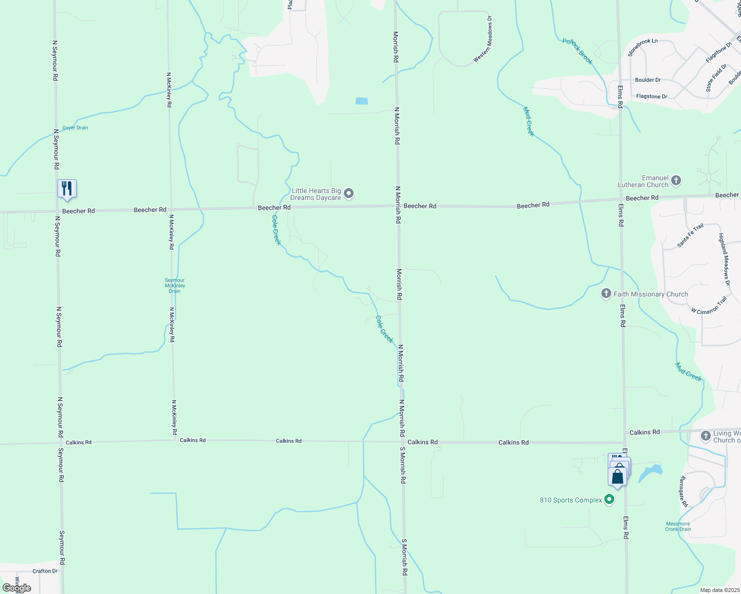 map of restaurants, bars, coffee shops, grocery stores, and more near 1315 N Morrish Rd in Flint
