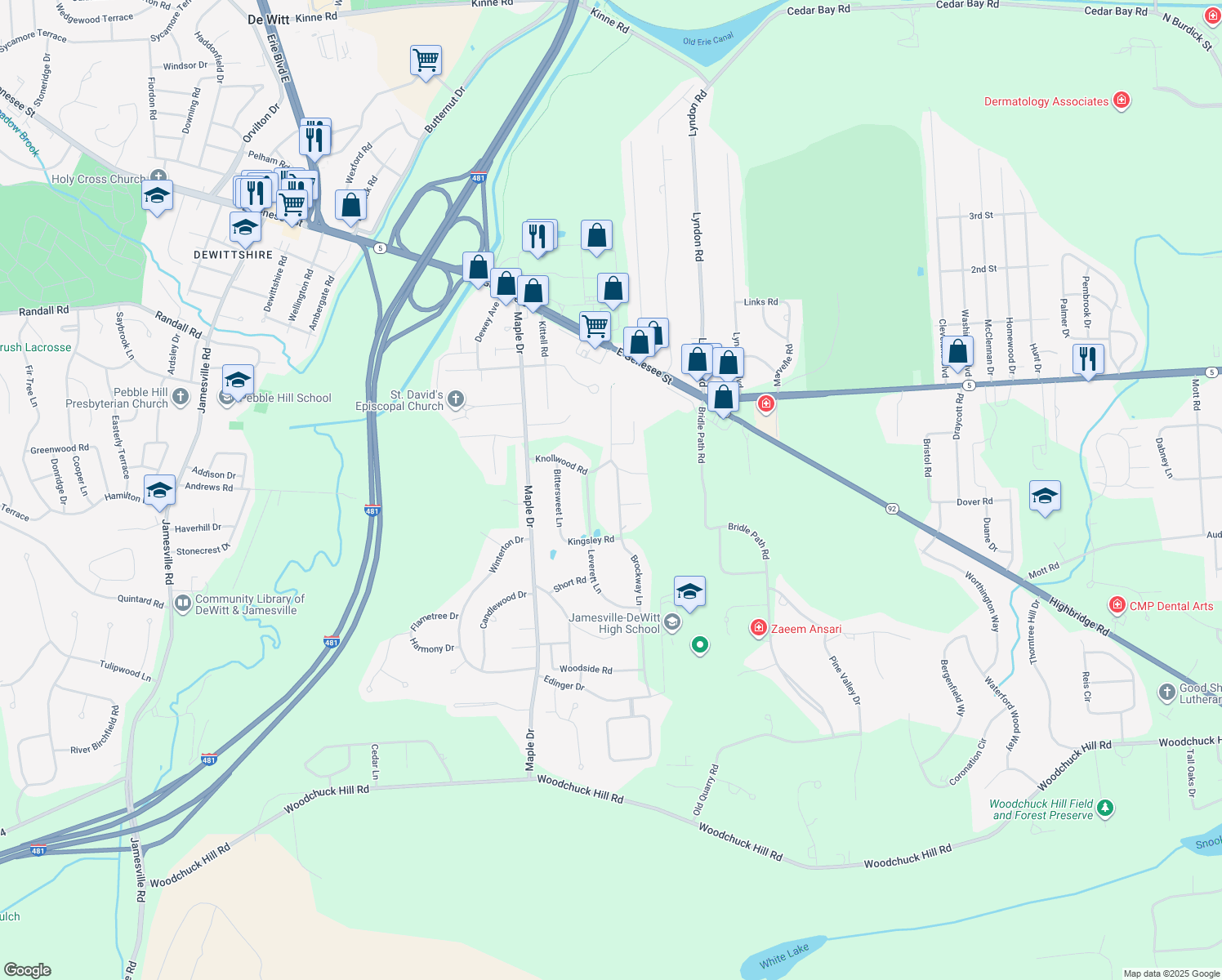 map of restaurants, bars, coffee shops, grocery stores, and more near 5241 Brockway Ln in Fayetteville