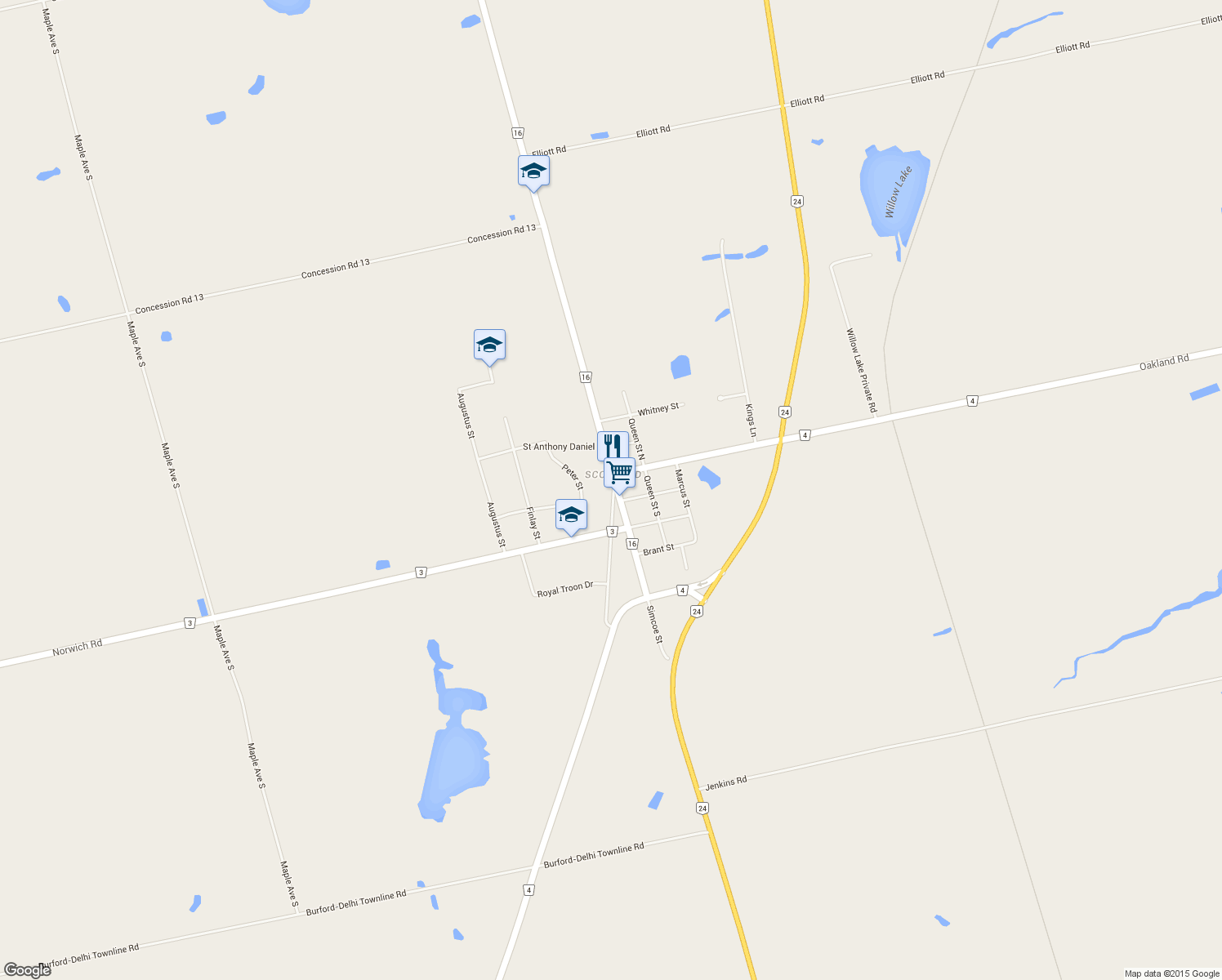 map of restaurants, bars, coffee shops, grocery stores, and more near 33 Talbot Street in Brant