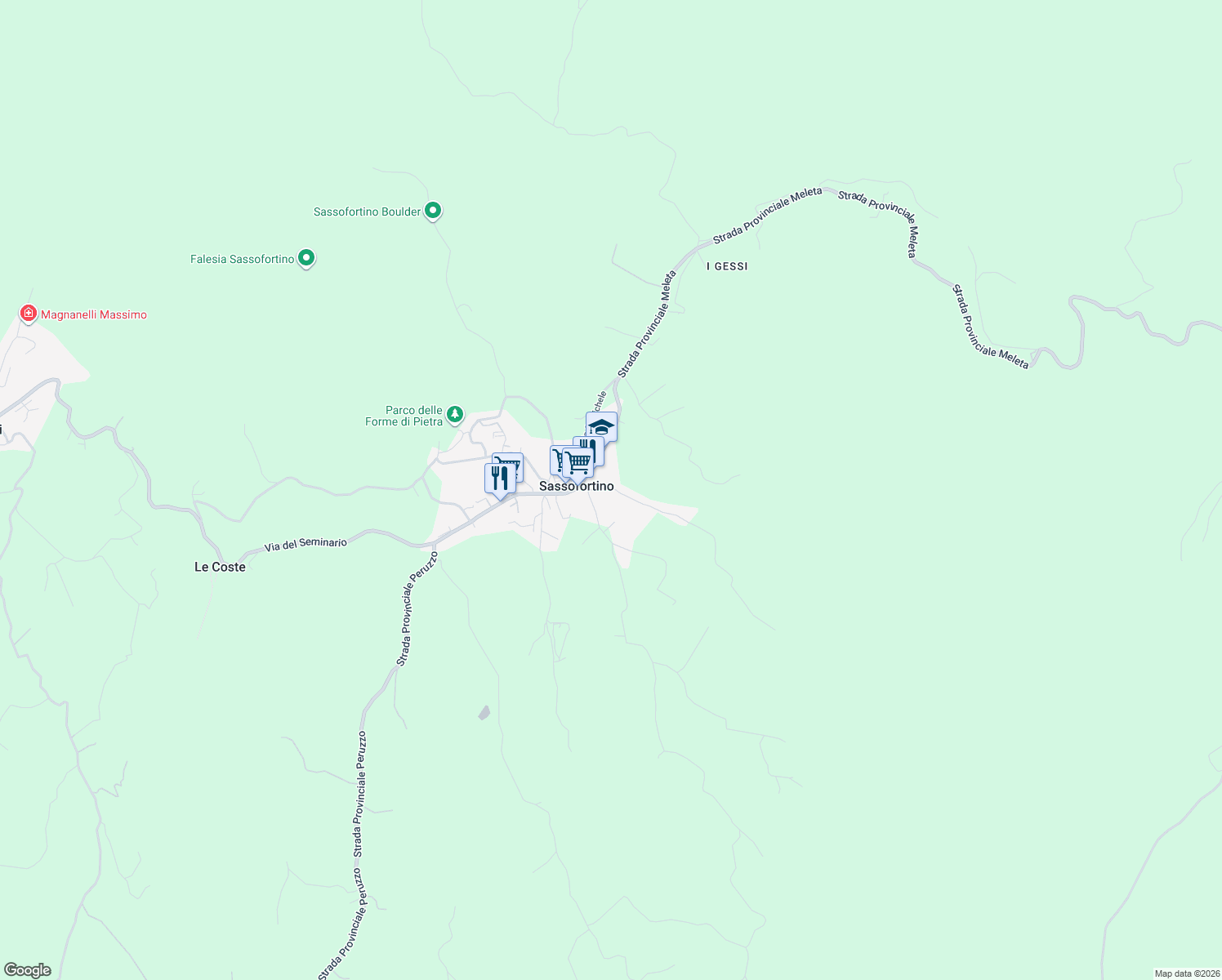 map of restaurants, bars, coffee shops, grocery stores, and more near 39 Via Camillo Benso Conte di Cavour in Sassofortino