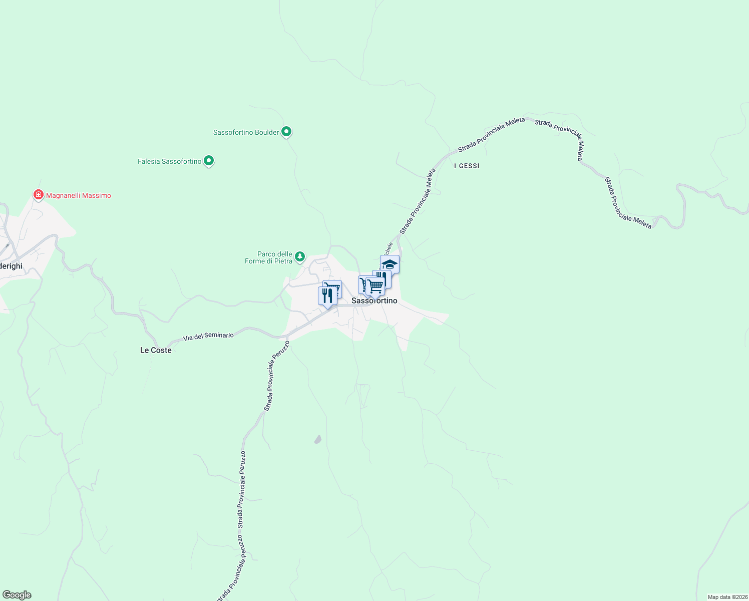 map of restaurants, bars, coffee shops, grocery stores, and more near in Sassofortino