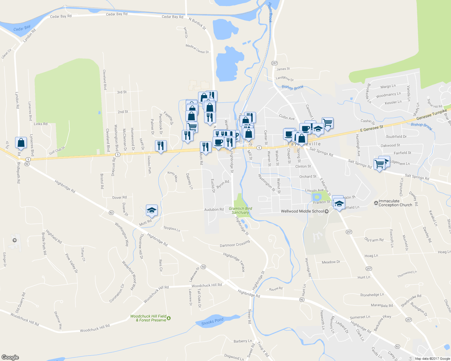 map of restaurants, bars, coffee shops, grocery stores, and more near 107 Griffin Drive in Fayetteville