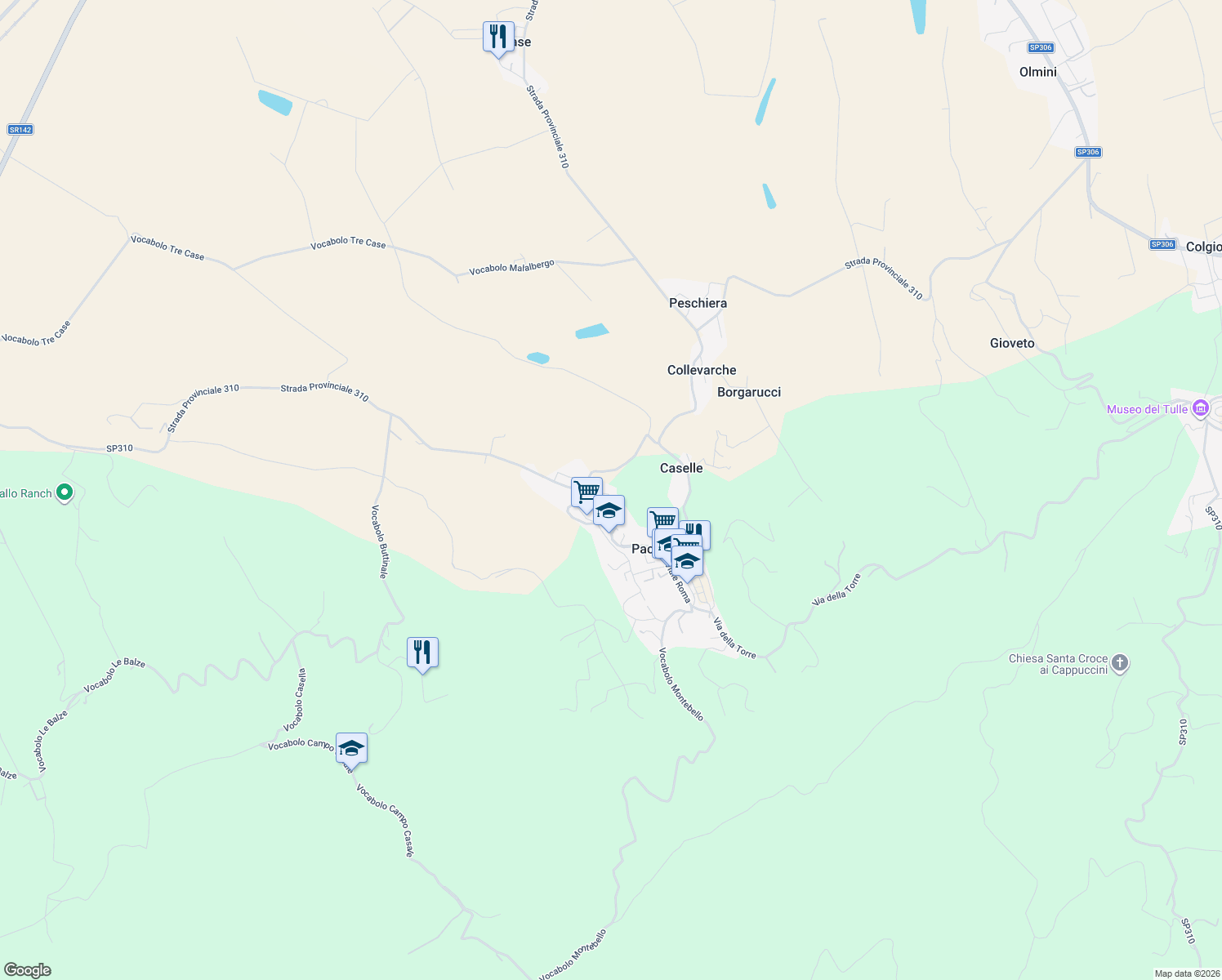 map of restaurants, bars, coffee shops, grocery stores, and more near 5 Via di Casina Nova in Paciano