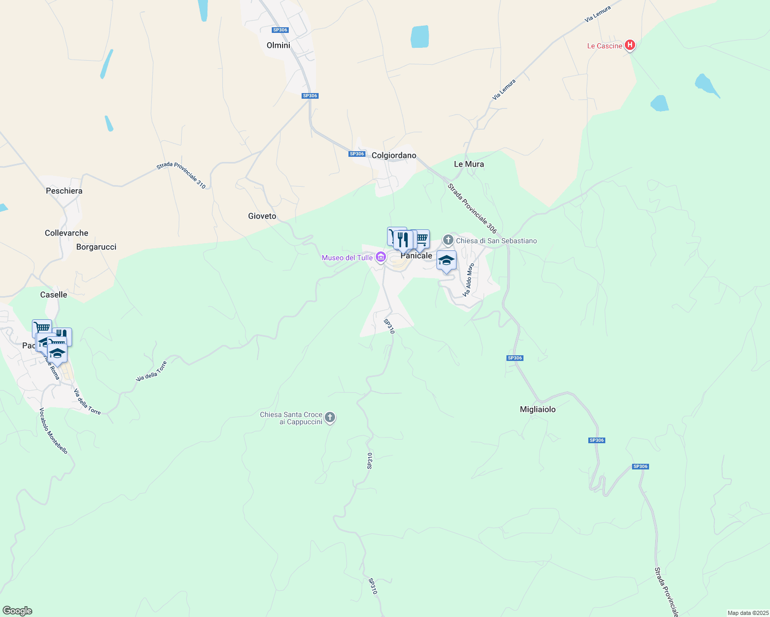 map of restaurants, bars, coffee shops, grocery stores, and more near 12 Via Antonio Gramsci in Panicale