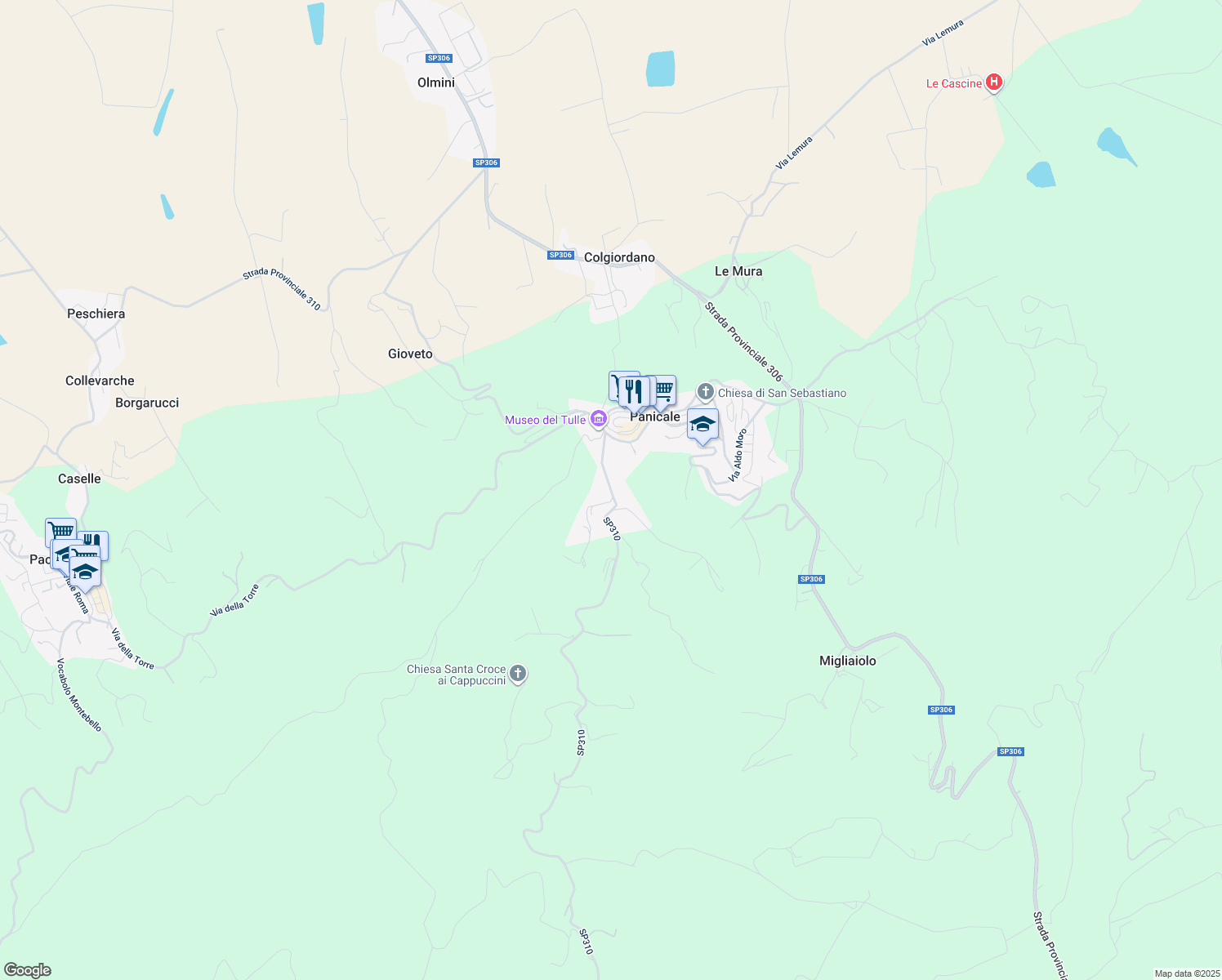 map of restaurants, bars, coffee shops, grocery stores, and more near 12 Via Antonio Gramsci in Panicale