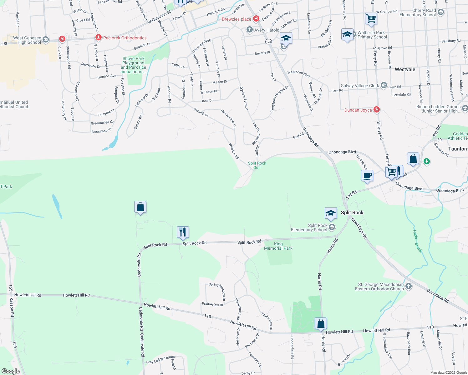 map of restaurants, bars, coffee shops, grocery stores, and more near 3961 Onondaga Boulevard in Camillus