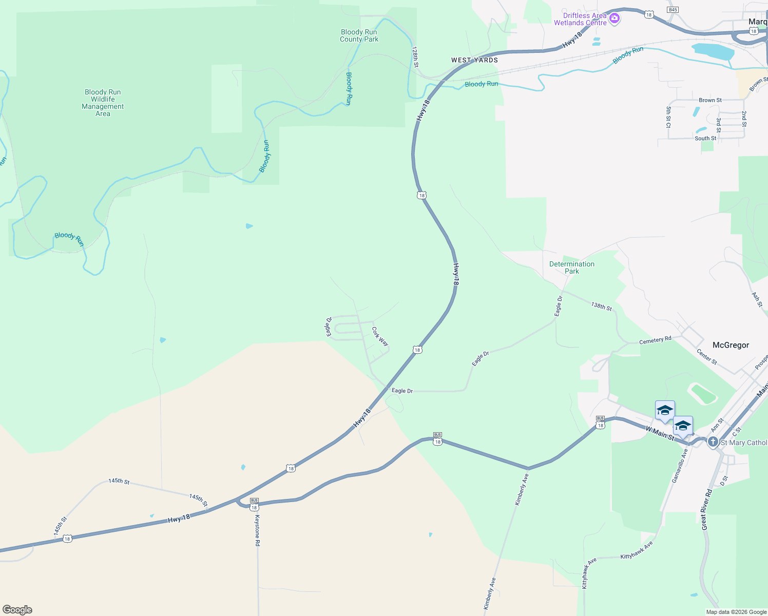 map of restaurants, bars, coffee shops, grocery stores, and more near Cork Way in McGregor