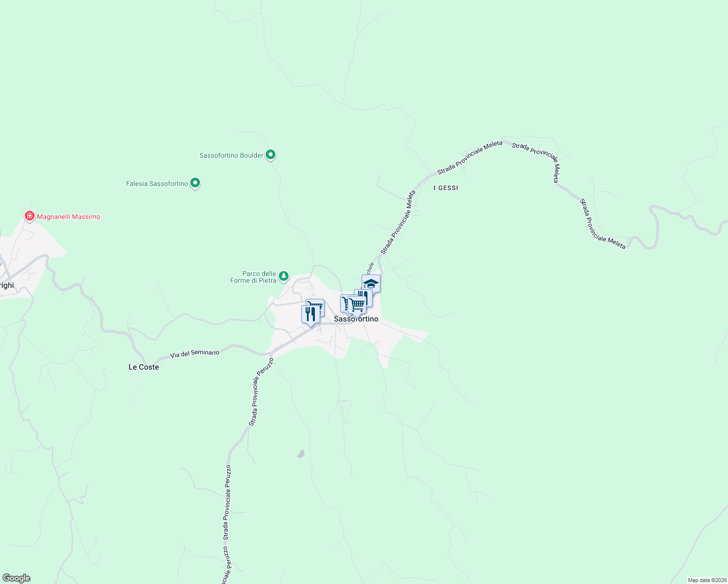 map of restaurants, bars, coffee shops, grocery stores, and more near 18 Via San Michele in Sassofortino