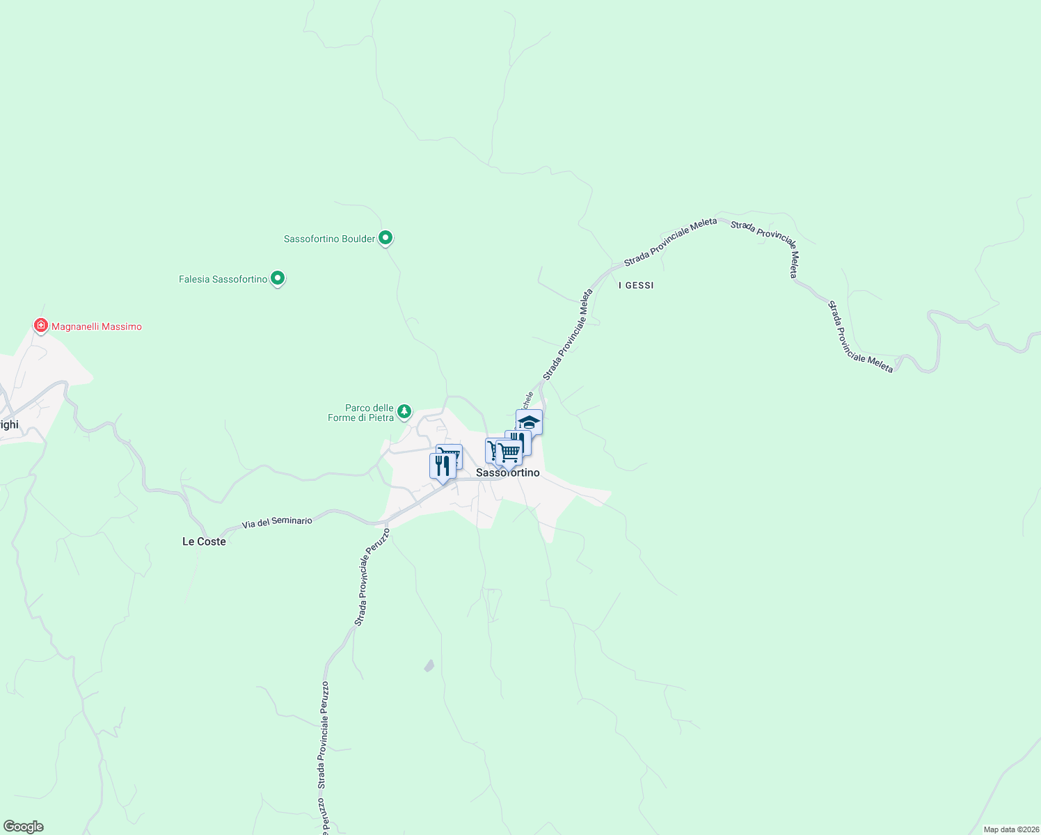 map of restaurants, bars, coffee shops, grocery stores, and more near 18 Via San Michele in Sassofortino