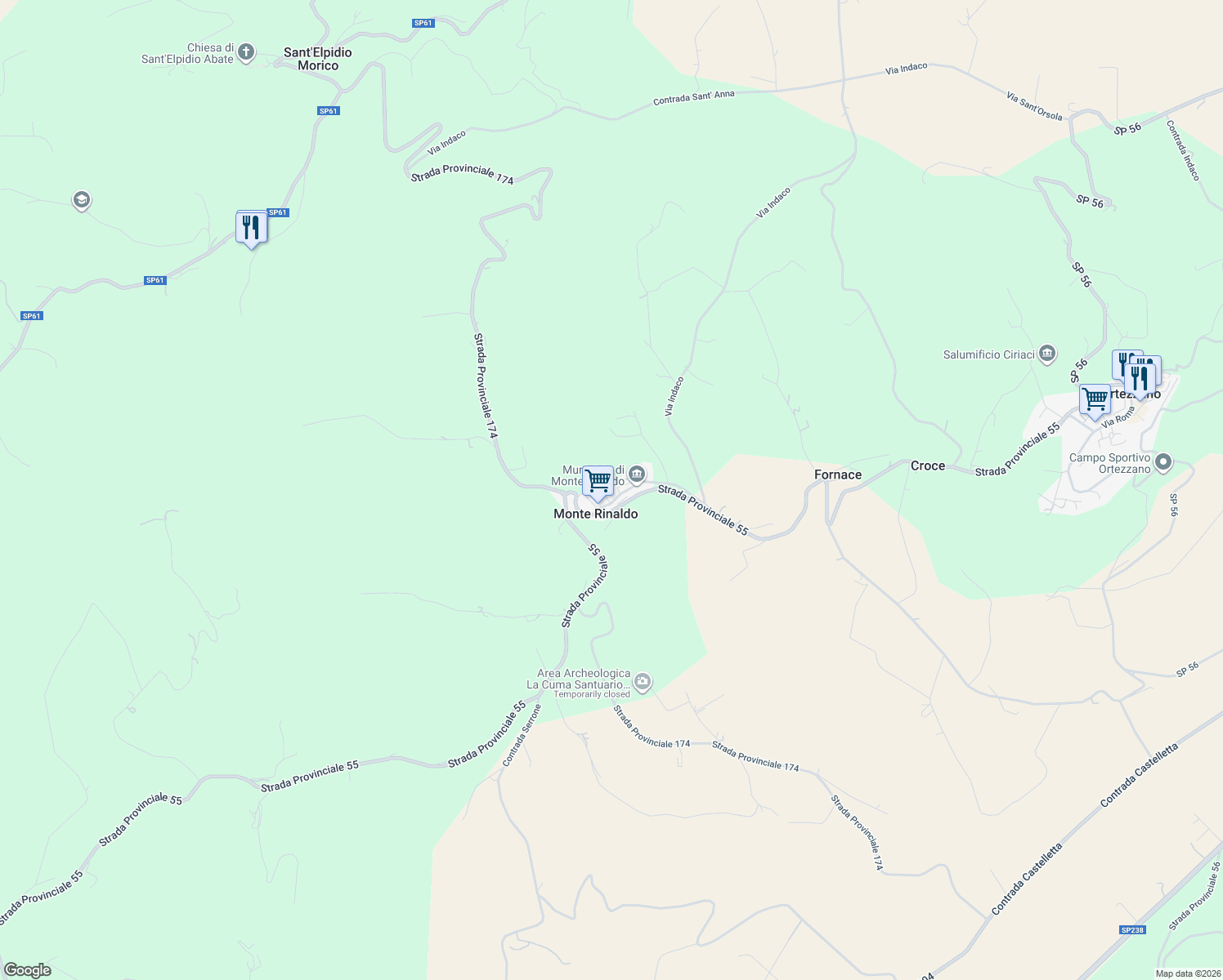 map of restaurants, bars, coffee shops, grocery stores, and more near in Monte Rinaldo