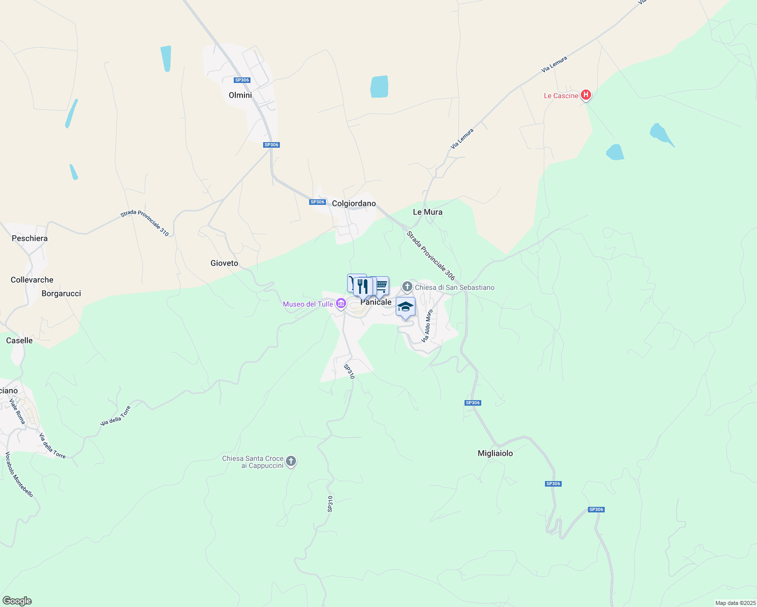 map of restaurants, bars, coffee shops, grocery stores, and more near 4 Via della Repubblica in Panicale