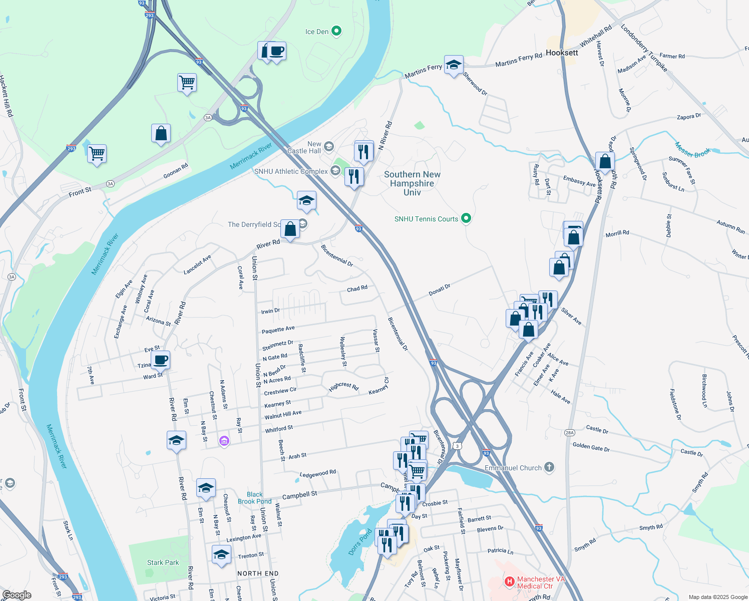 map of restaurants, bars, coffee shops, grocery stores, and more near 30 William Gannon Road in Manchester