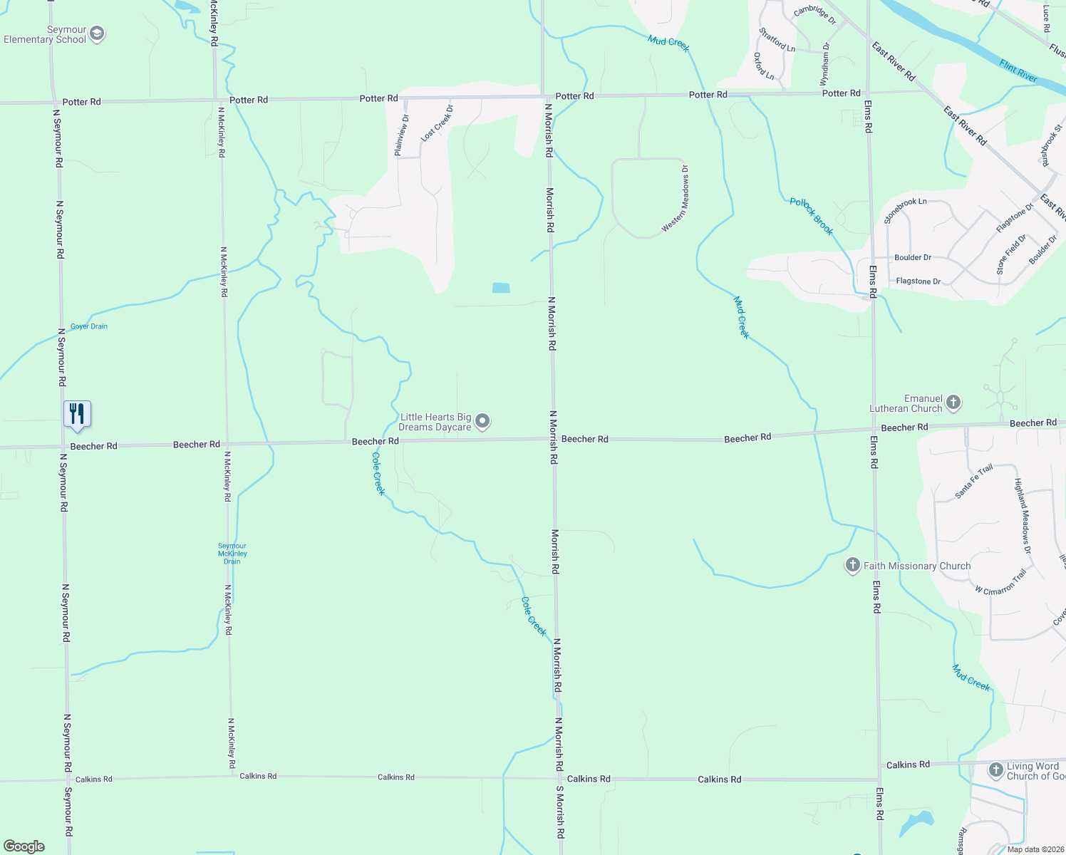 map of restaurants, bars, coffee shops, grocery stores, and more near 8040 Beecher Road in Flushing