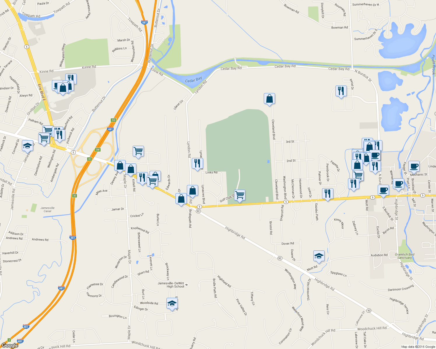 map of restaurants, bars, coffee shops, grocery stores, and more near 81 Marvelle Road in Fayetteville