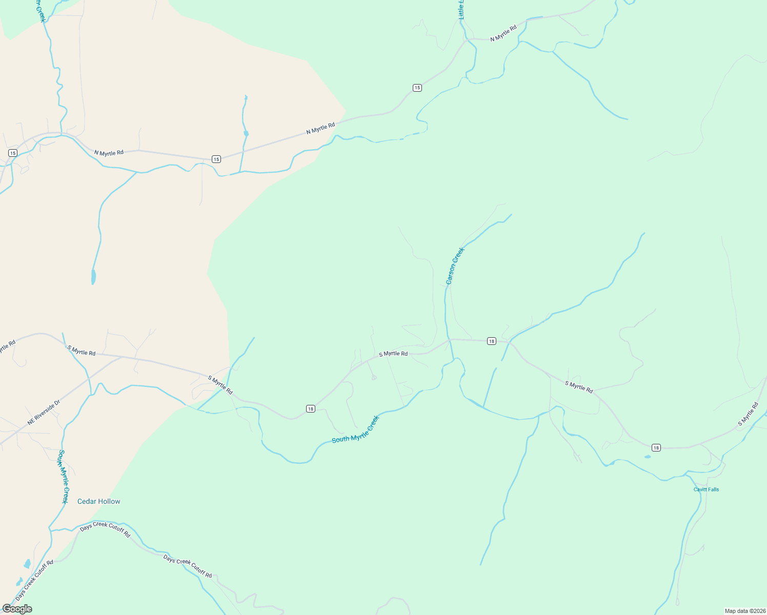 map of restaurants, bars, coffee shops, grocery stores, and more near 100 Oppossum Lane in Myrtle Creek