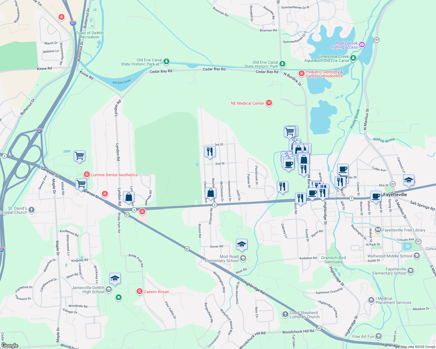 map of restaurants, bars, coffee shops, grocery stores, and more near 211 McClennan Dr in Fayetteville