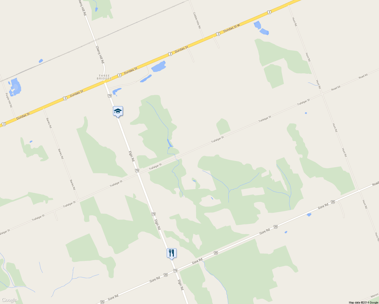 map of restaurants, bars, coffee shops, grocery stores, and more near 6161 Trafalgar Street in Middlesex County