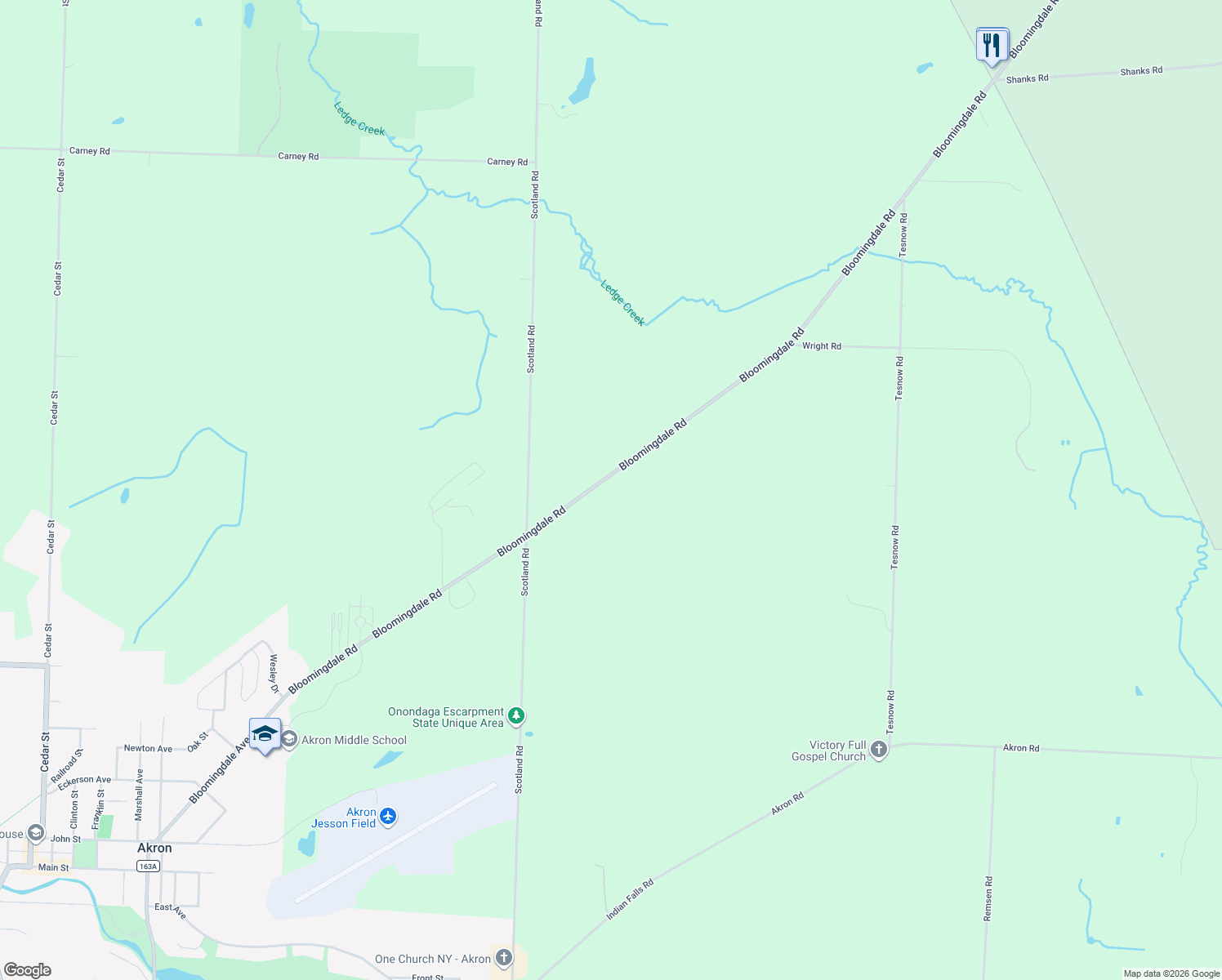 map of restaurants, bars, coffee shops, grocery stores, and more near 13761 Bloomingdale Road in Akron