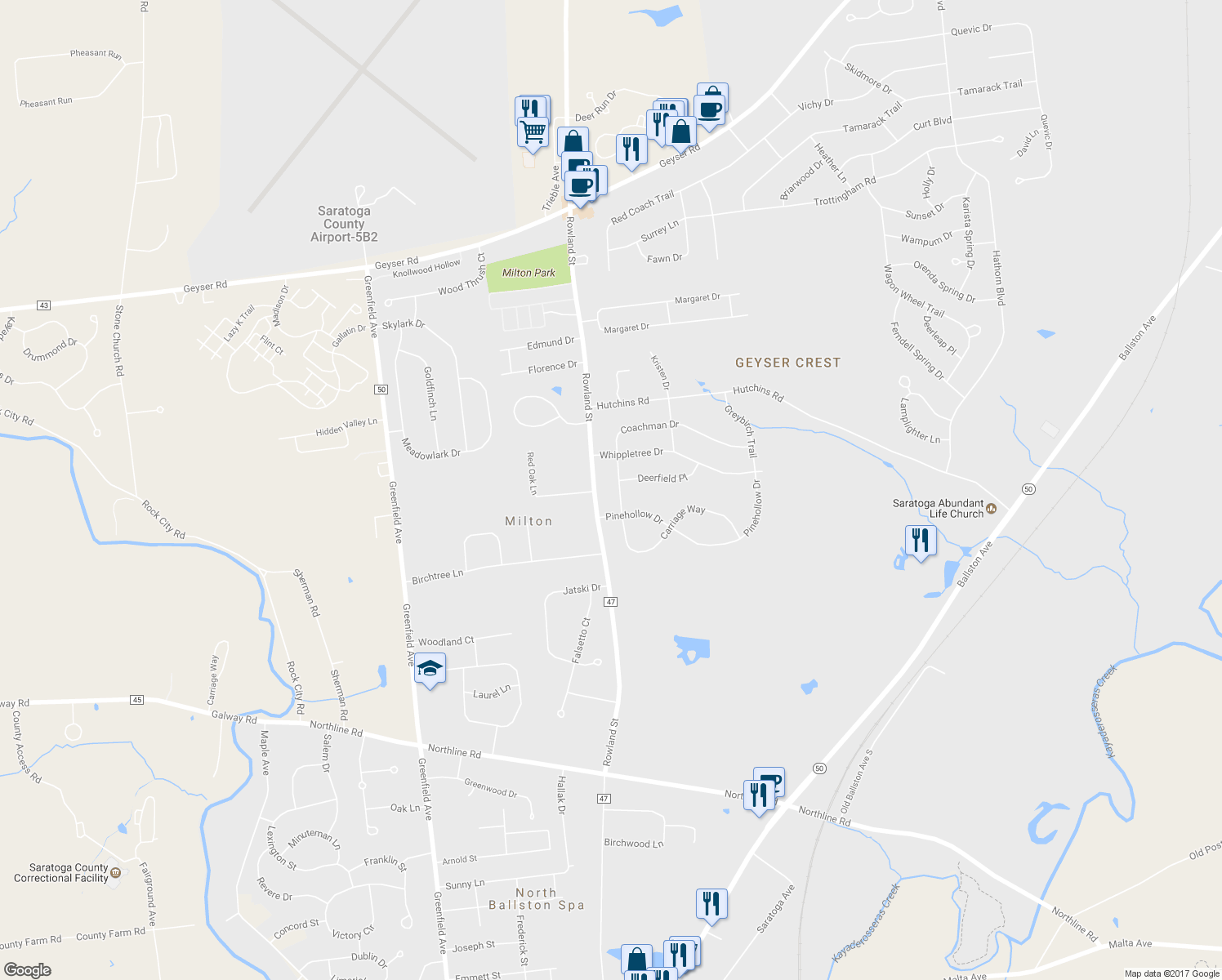 map of restaurants, bars, coffee shops, grocery stores, and more near 4 Coachman Dr in Ballston Spa