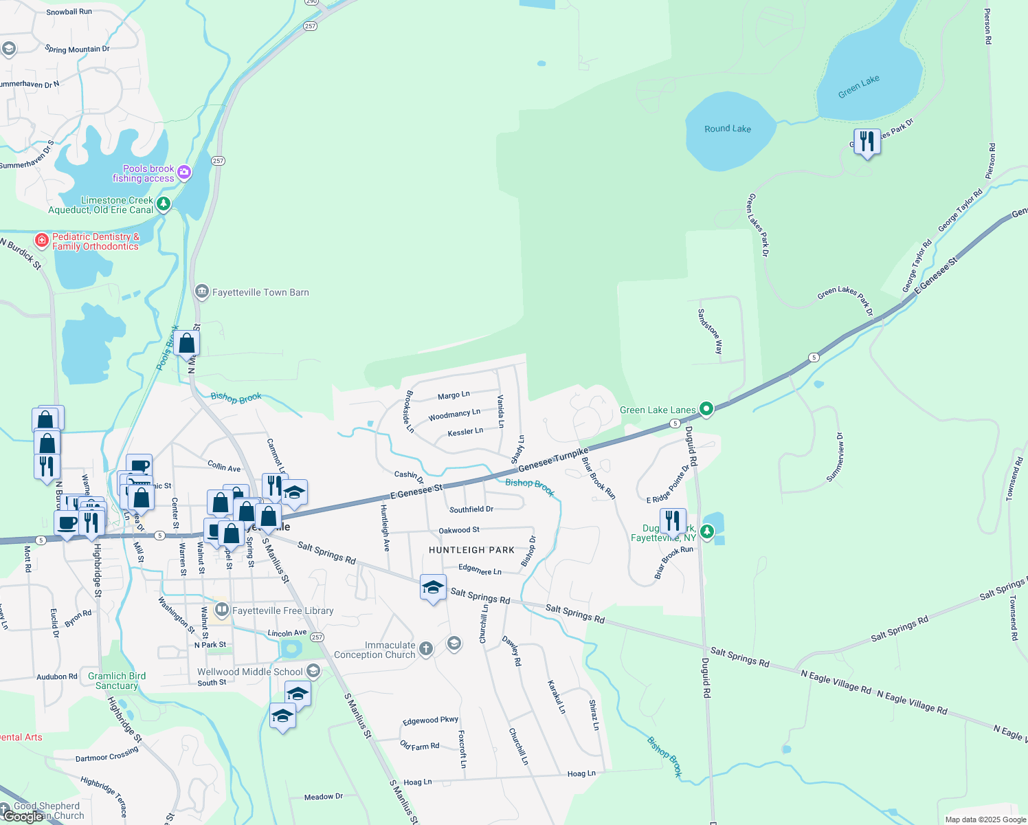 map of restaurants, bars, coffee shops, grocery stores, and more near 117 Shady Ln in Fayetteville