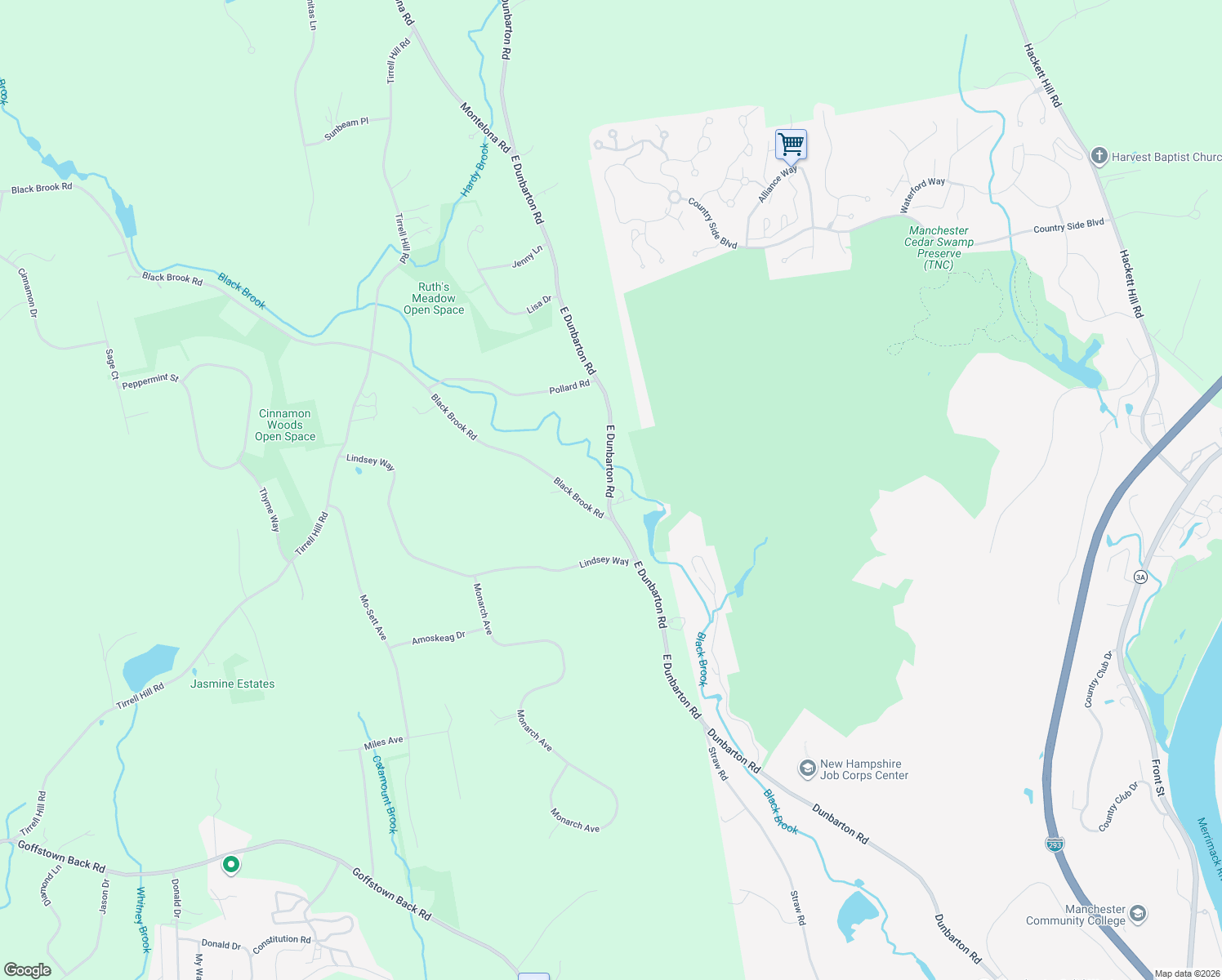 map of restaurants, bars, coffee shops, grocery stores, and more near 1204 East Dunbarton Road in Goffstown