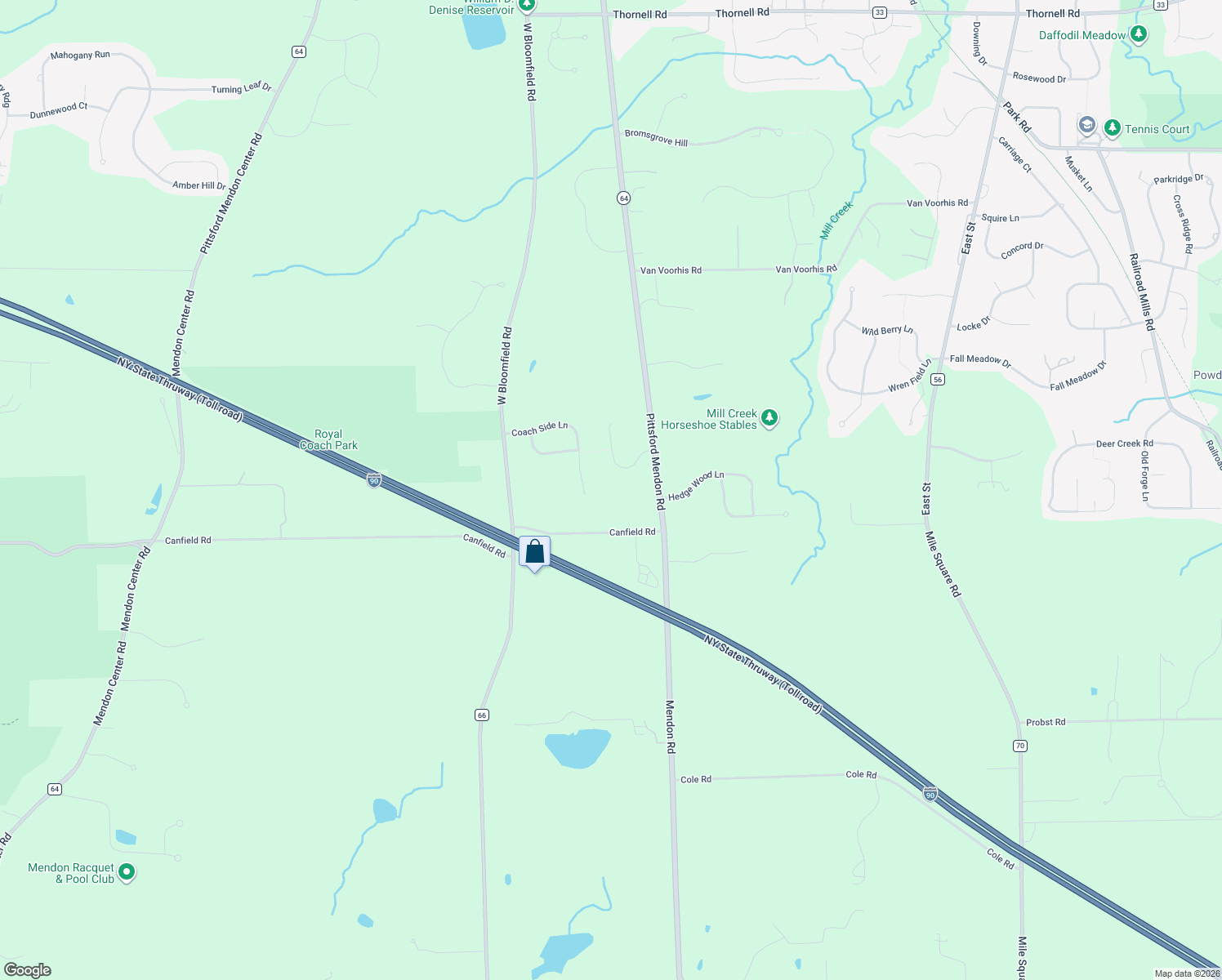 map of restaurants, bars, coffee shops, grocery stores, and more near 14 Mandalay Ridge in Pittsford