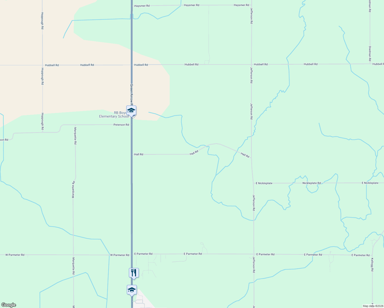 map of restaurants, bars, coffee shops, grocery stores, and more near Hall Road in Ionia