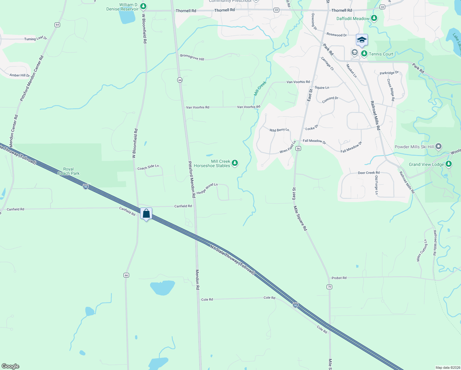 map of restaurants, bars, coffee shops, grocery stores, and more near 28 Hedge Wood Lane in Pittsford