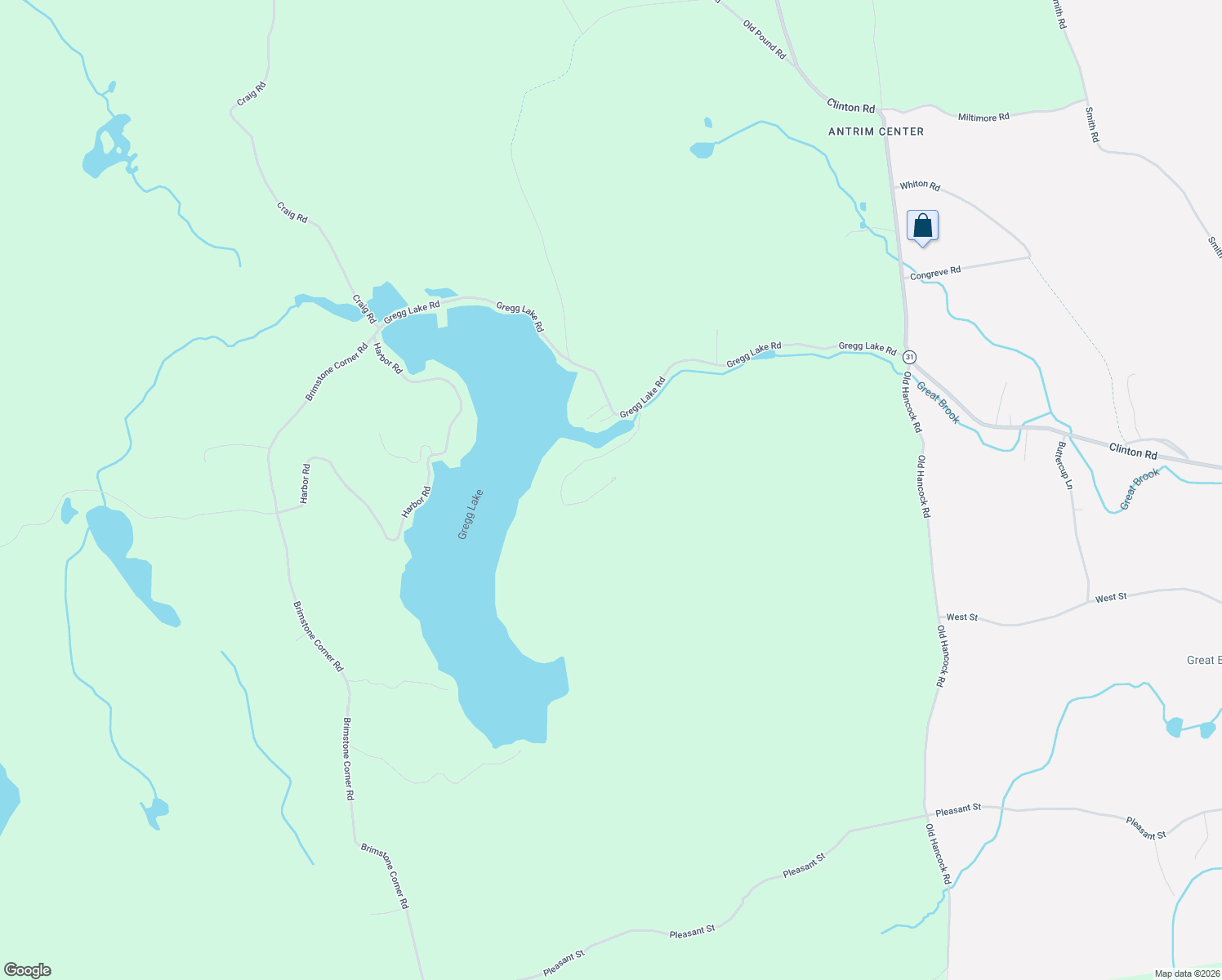 map of restaurants, bars, coffee shops, grocery stores, and more near 69 White Birch Point Road in Antrim