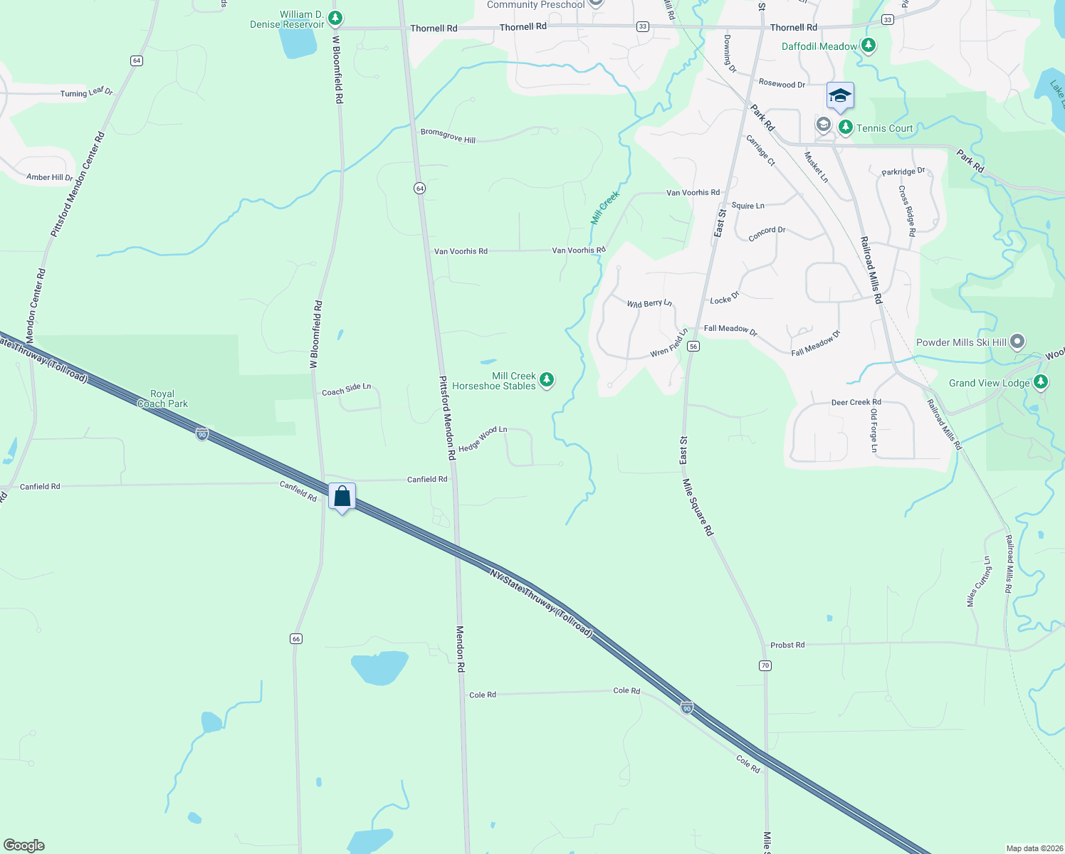 map of restaurants, bars, coffee shops, grocery stores, and more near 28 Hedge Wood Lane in Pittsford