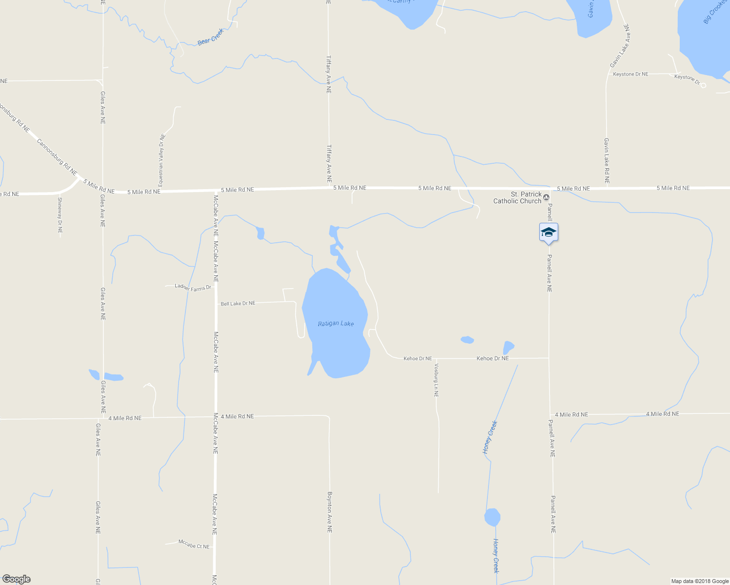 map of restaurants, bars, coffee shops, grocery stores, and more near 4047 Kehoe Drive Northeast in Ada