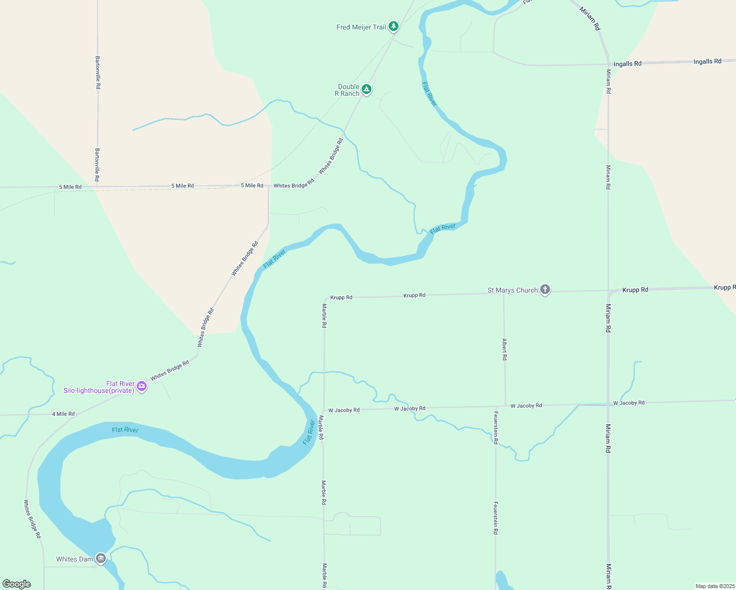 map of restaurants, bars, coffee shops, grocery stores, and more near 9694 Krupp Road in Belding