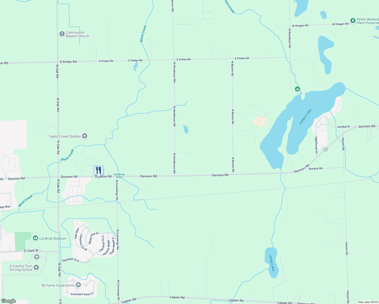 map of restaurants, bars, coffee shops, grocery stores, and more near 2104 N Henderson Rd in Davison