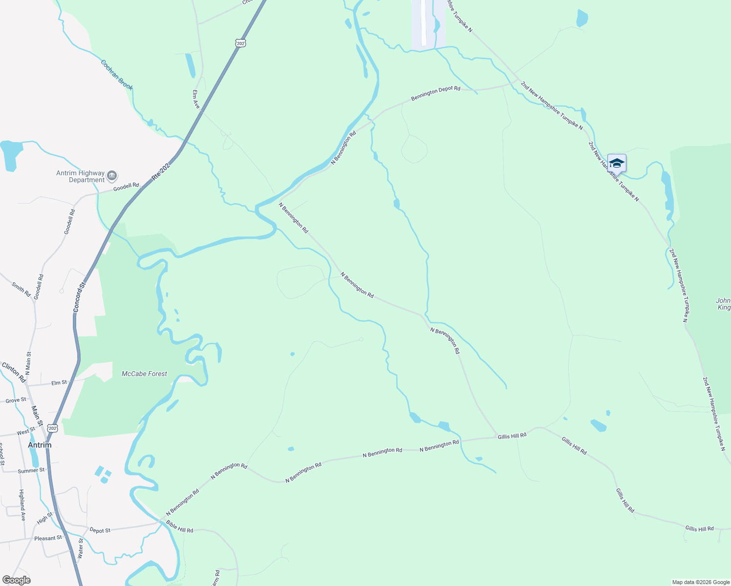 map of restaurants, bars, coffee shops, grocery stores, and more near 543 North Bennington Road in Bennington