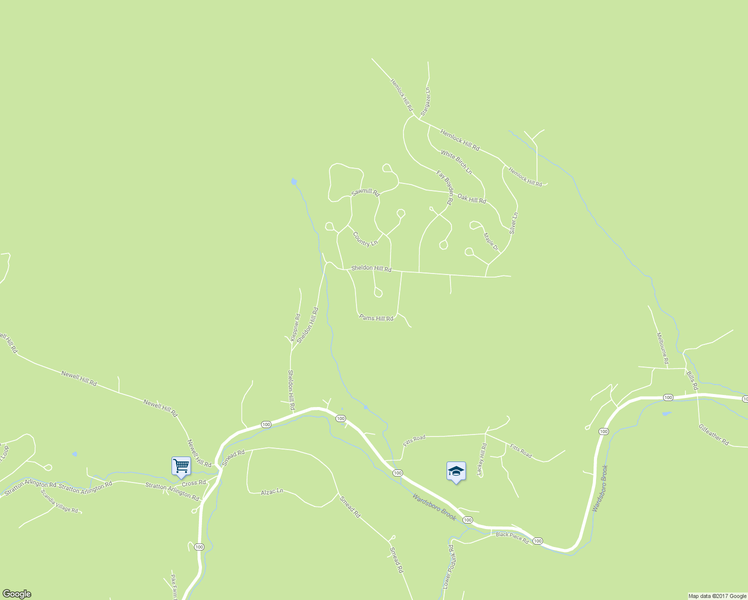 map of restaurants, bars, coffee shops, grocery stores, and more near 132 Debbie Higgins Lane in Wardsboro