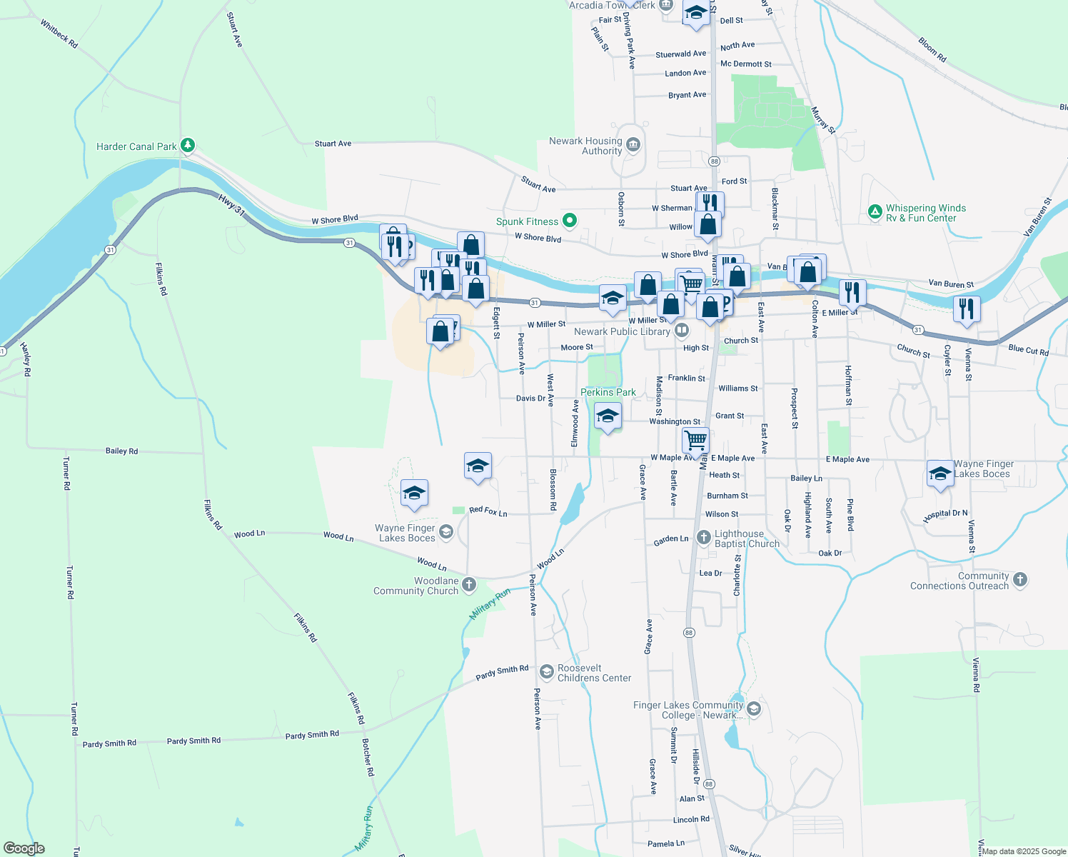 map of restaurants, bars, coffee shops, grocery stores, and more near 228 Peirson Avenue in Newark