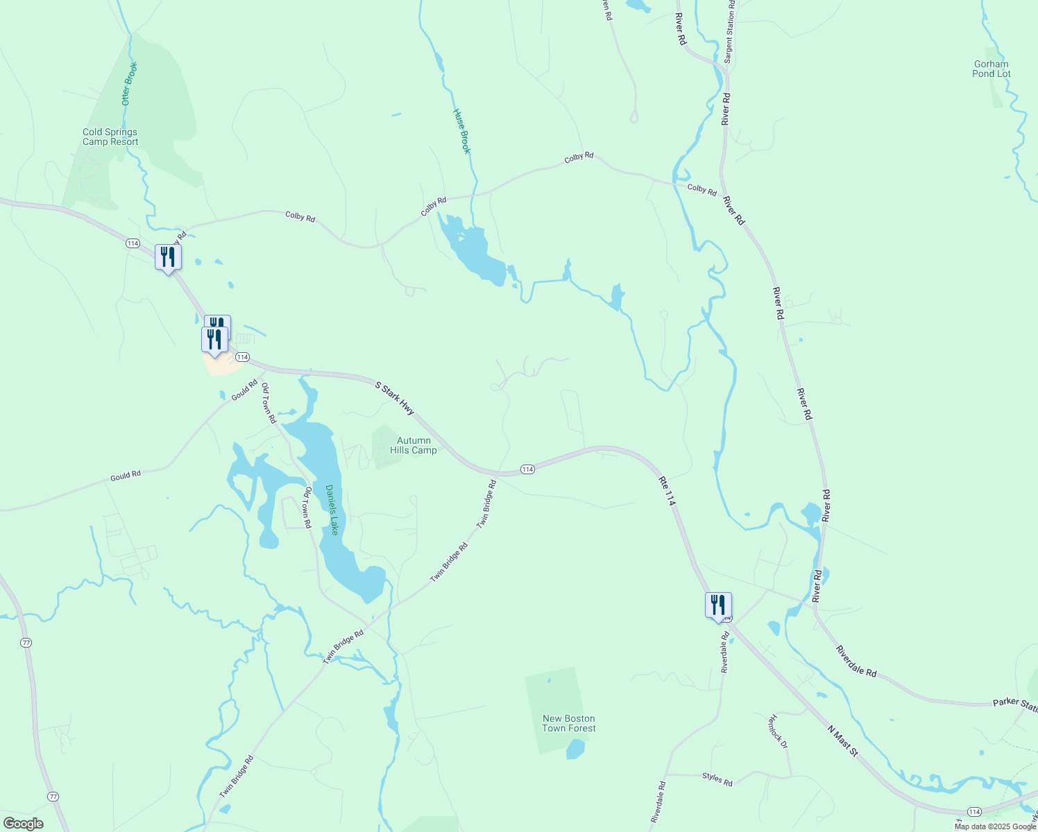 map of restaurants, bars, coffee shops, grocery stores, and more near 44 Hoit Mill Road in Weare