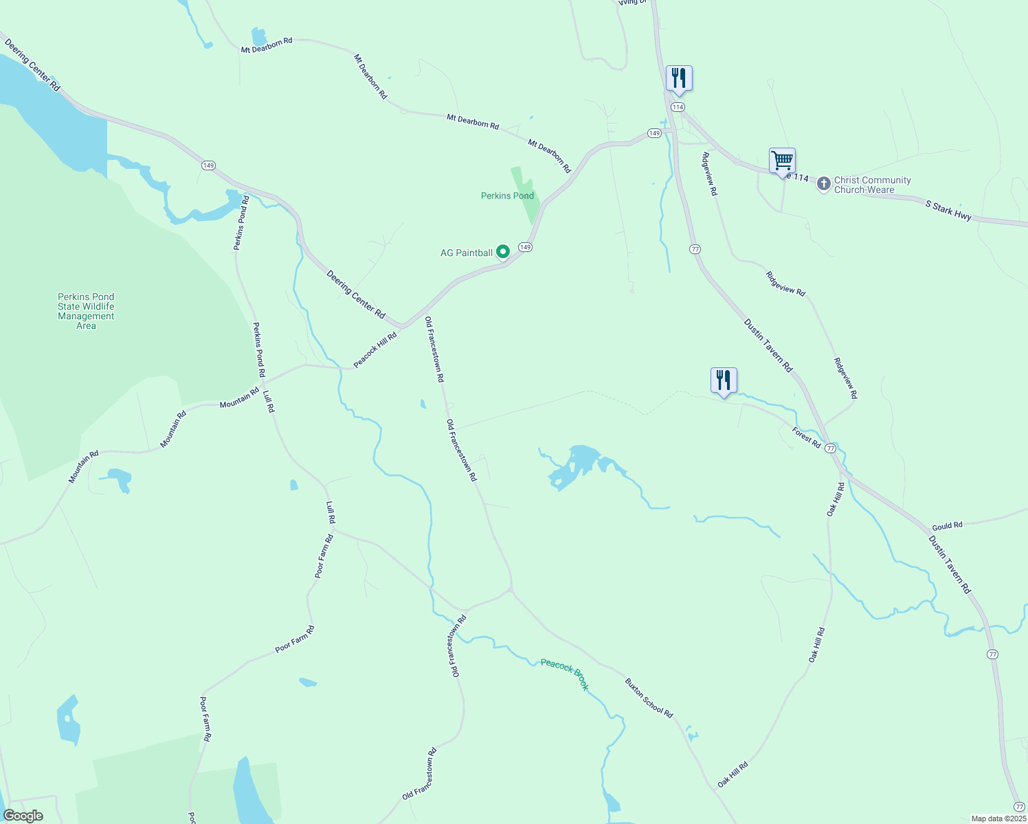 map of restaurants, bars, coffee shops, grocery stores, and more near 137 Helen Dearborn Road in Weare