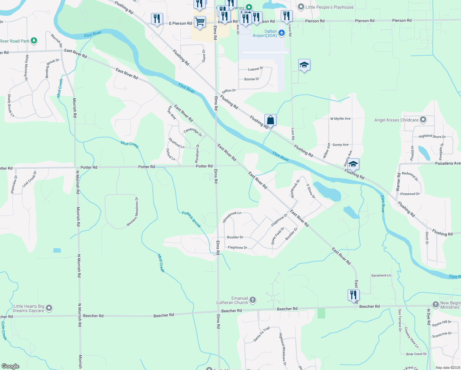 map of restaurants, bars, coffee shops, grocery stores, and more near 6469 Potter Road in Flushing