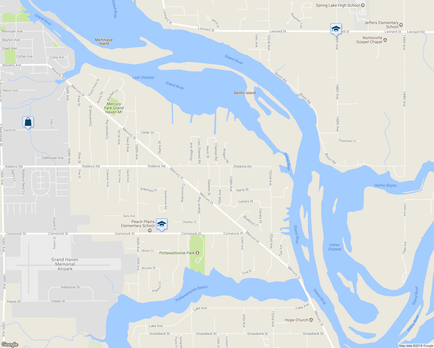 map of restaurants, bars, coffee shops, grocery stores, and more near 15161 155th Avenue in Grand Haven