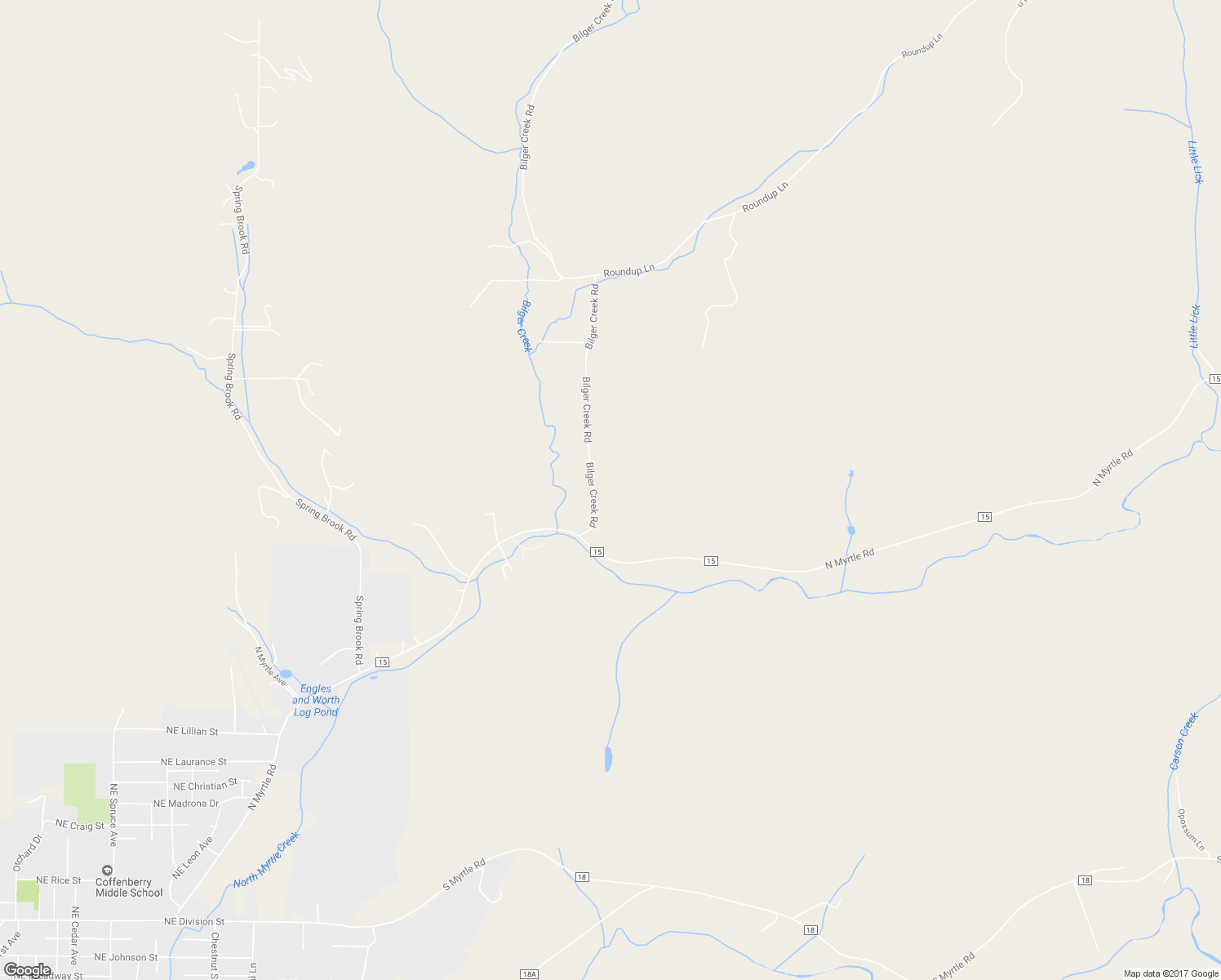 map of restaurants, bars, coffee shops, grocery stores, and more near 235 Bilger Creek Road in Myrtle Creek