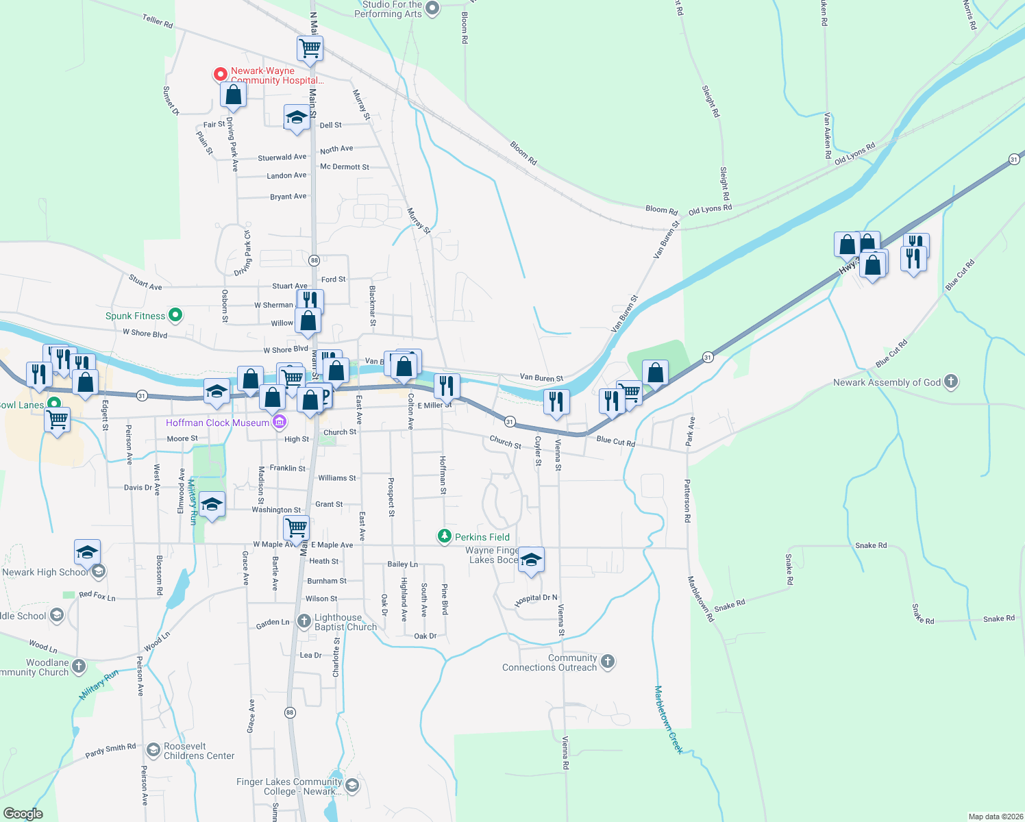 map of restaurants, bars, coffee shops, grocery stores, and more near 410 East Union Street in Newark