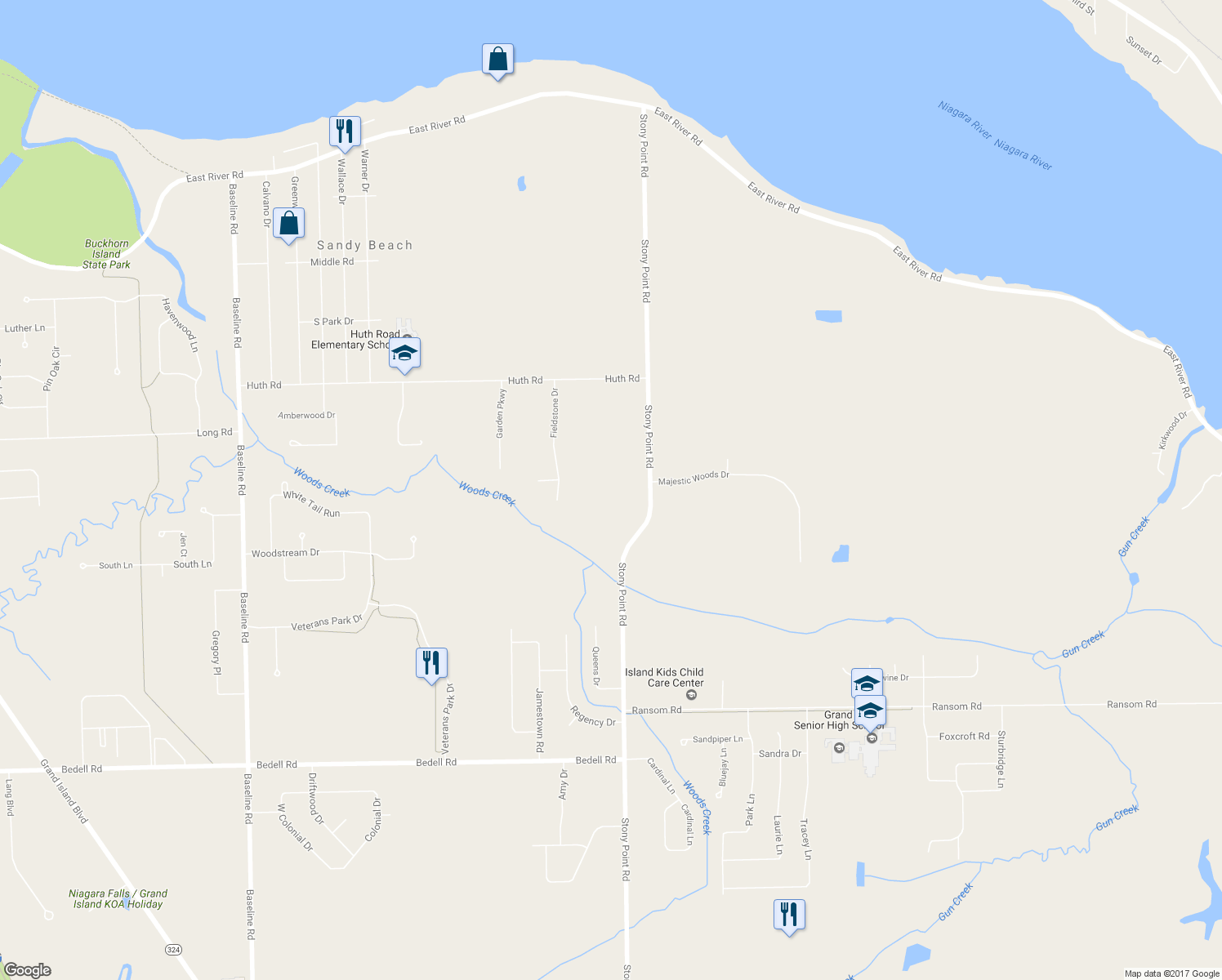 map of restaurants, bars, coffee shops, grocery stores, and more near 3110 Stony Point Road in Grand Island