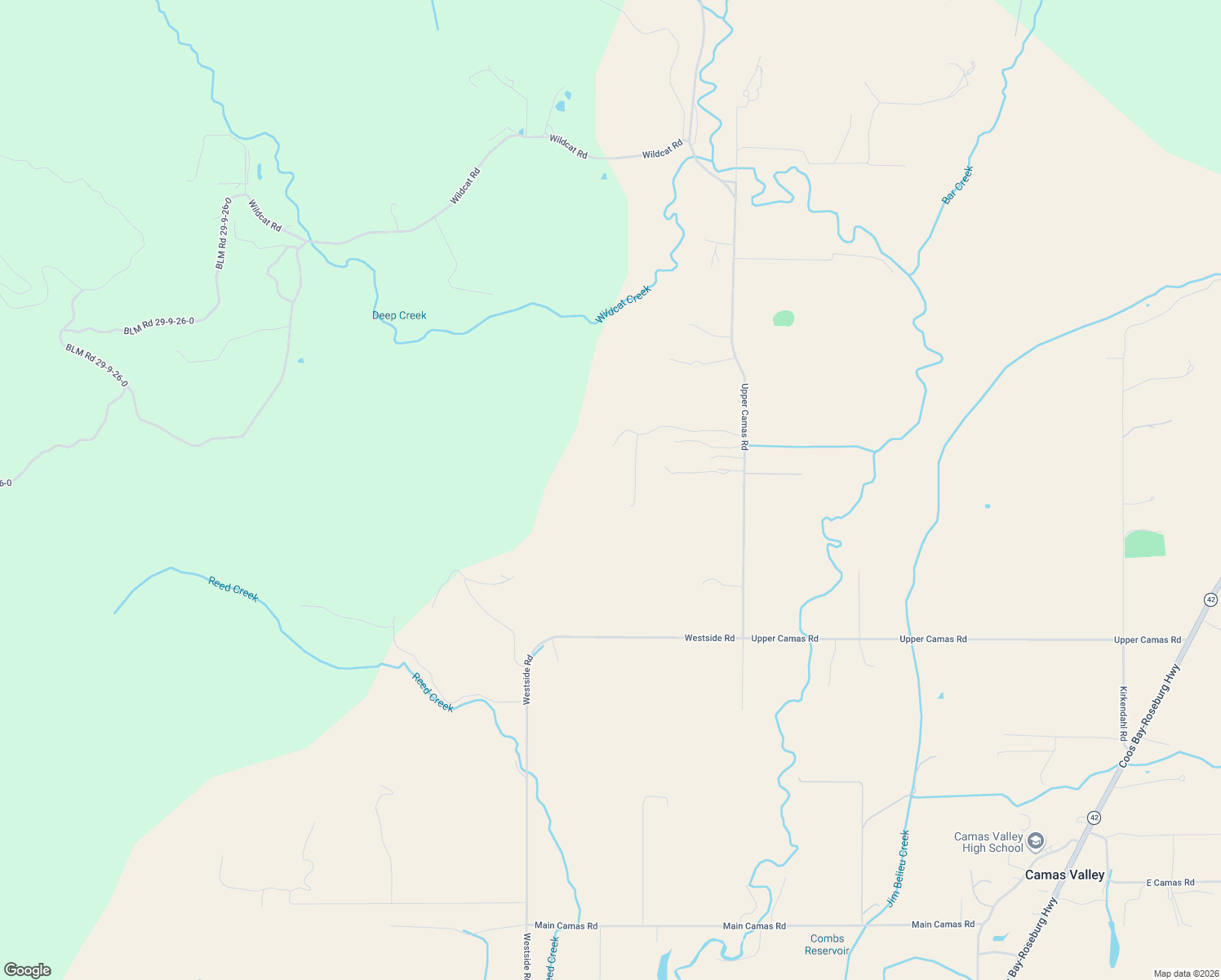 map of restaurants, bars, coffee shops, grocery stores, and more near 1890 Upper Camas Road in Camas Valley